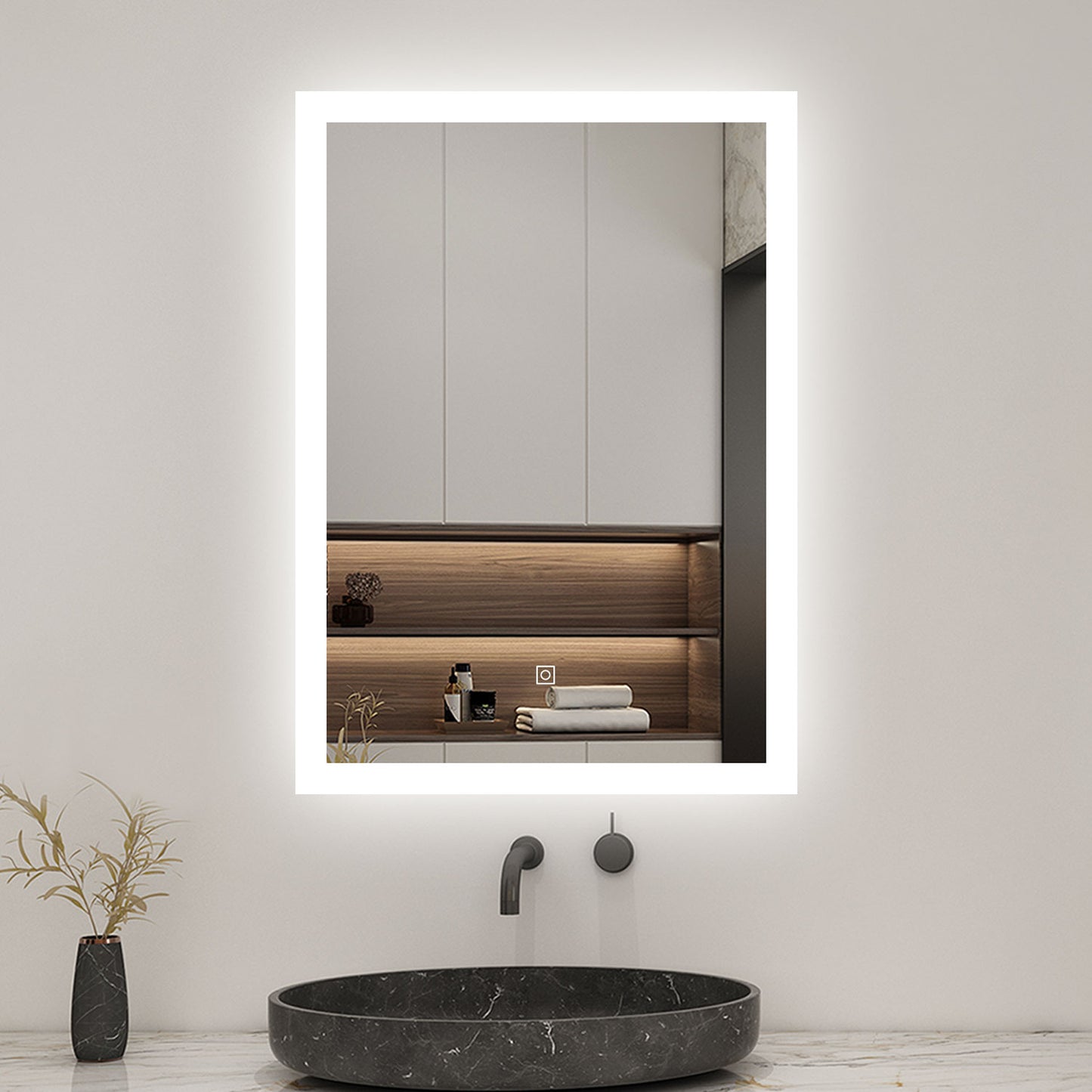 Bathroom Anti-Fog LED Mirror with Dimmable 3 Lighting Modes,Touch Switch,Wall-Mounted IP44 Mirror with Memory Function