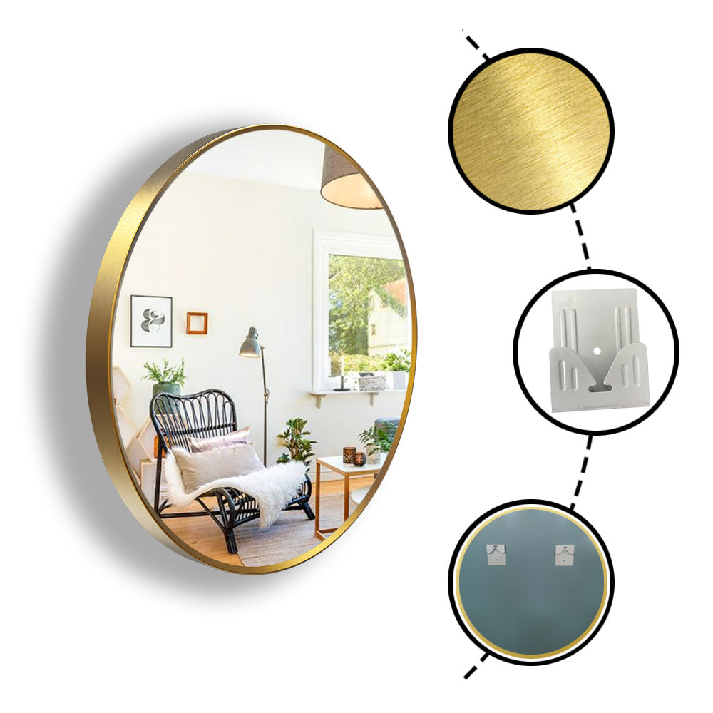 Round Wall Hanging Mirror with Gold Frame for Bathroom, Home decoration, Makeup, Shaving