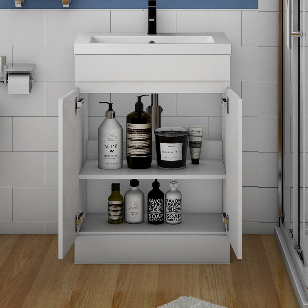 500mm 600mm Bathroom Vanity Unit with Resin Basin, Matte White