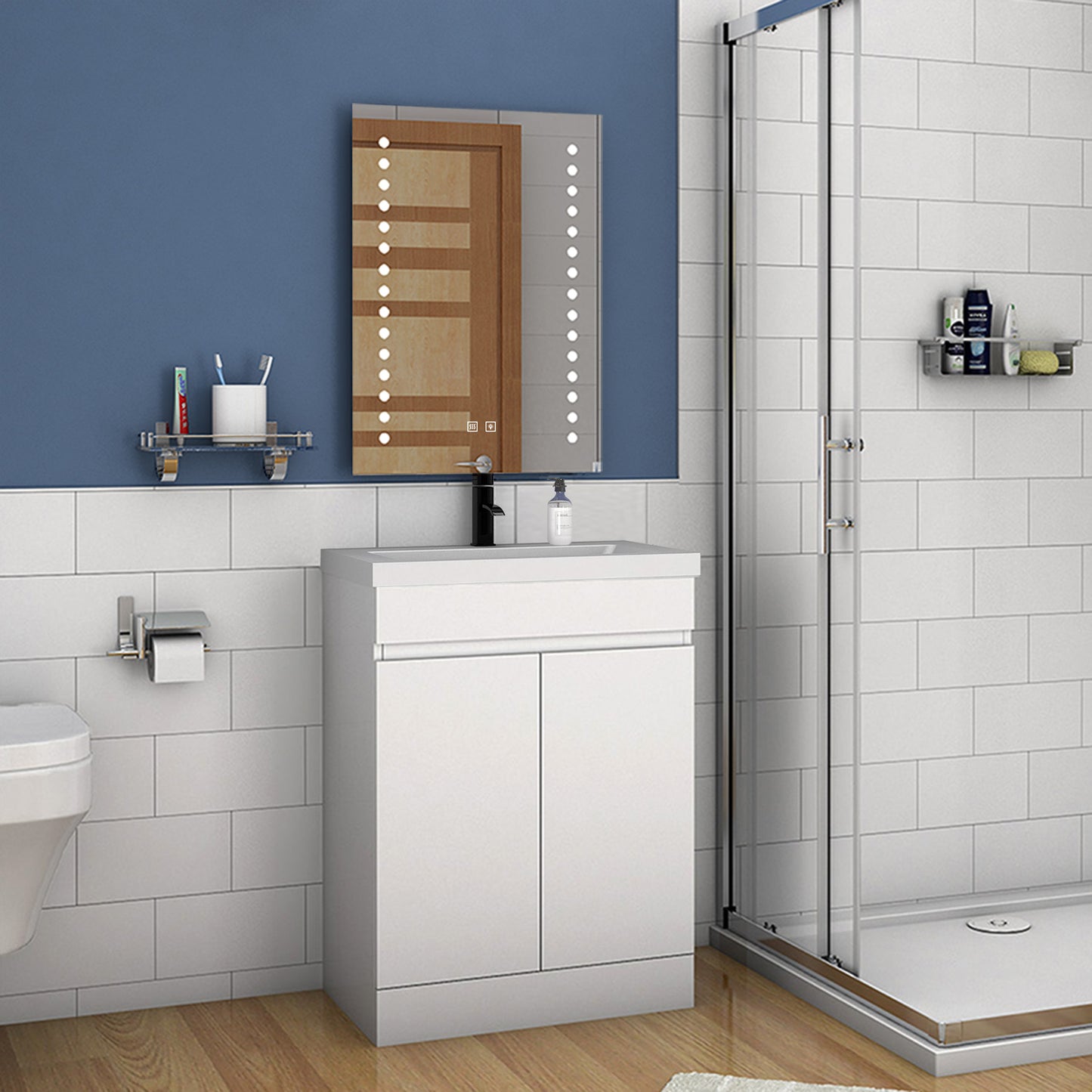 500mm 600mm Bathroom Vanity Unit with Resin Basin, Matte White