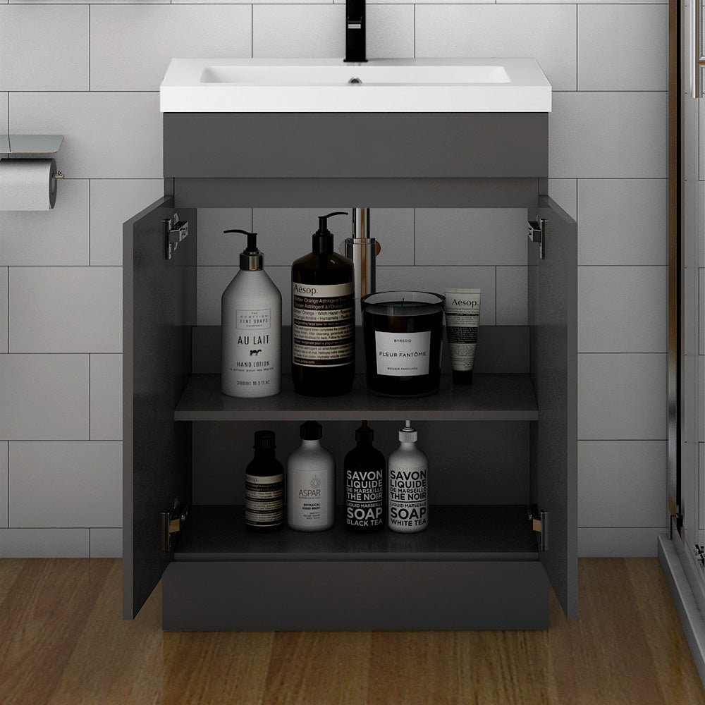 500mm 600mm Bathroom Vanity Unit with Resin Basin, Matte Grey