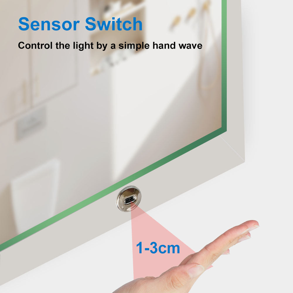 Aidal--Bathroom Mirror with Dimmable LED, Anti-fog, Hand sweep switch, Rectangle, Waterproof, Explosion-proof, Wall mounted