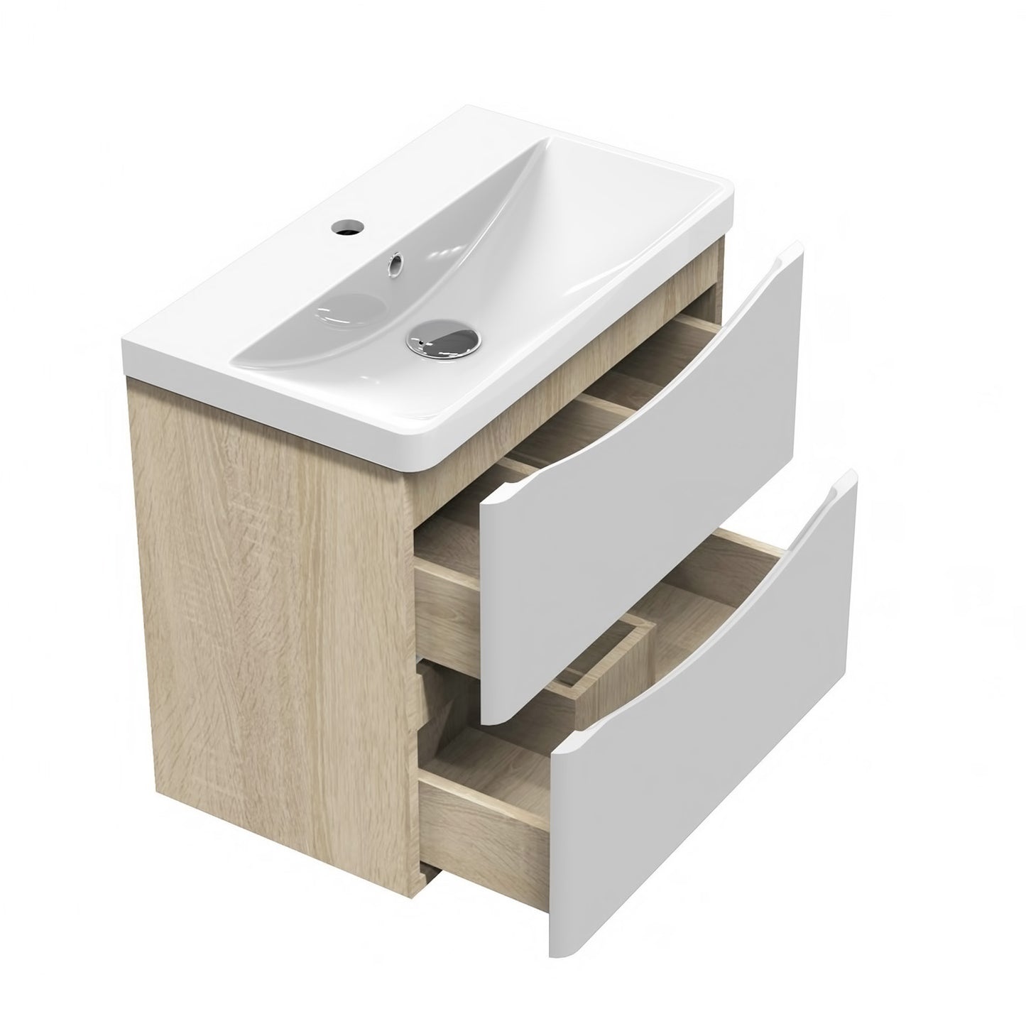 Wall Hung Bathroom Vanity Unit with Resin Basin, White and Oak