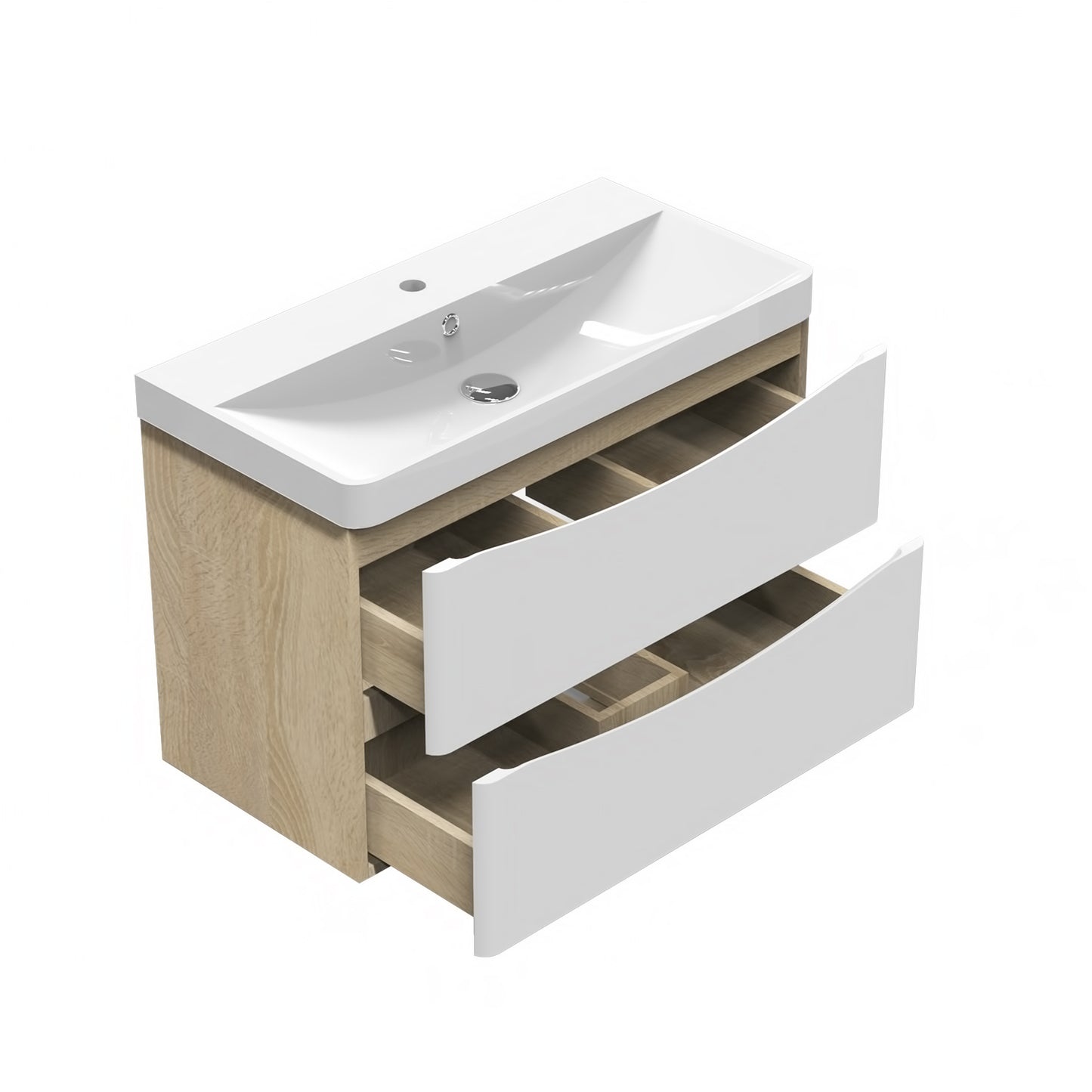 Wall Hung Bathroom Vanity Unit with Resin Basin, White and Oak
