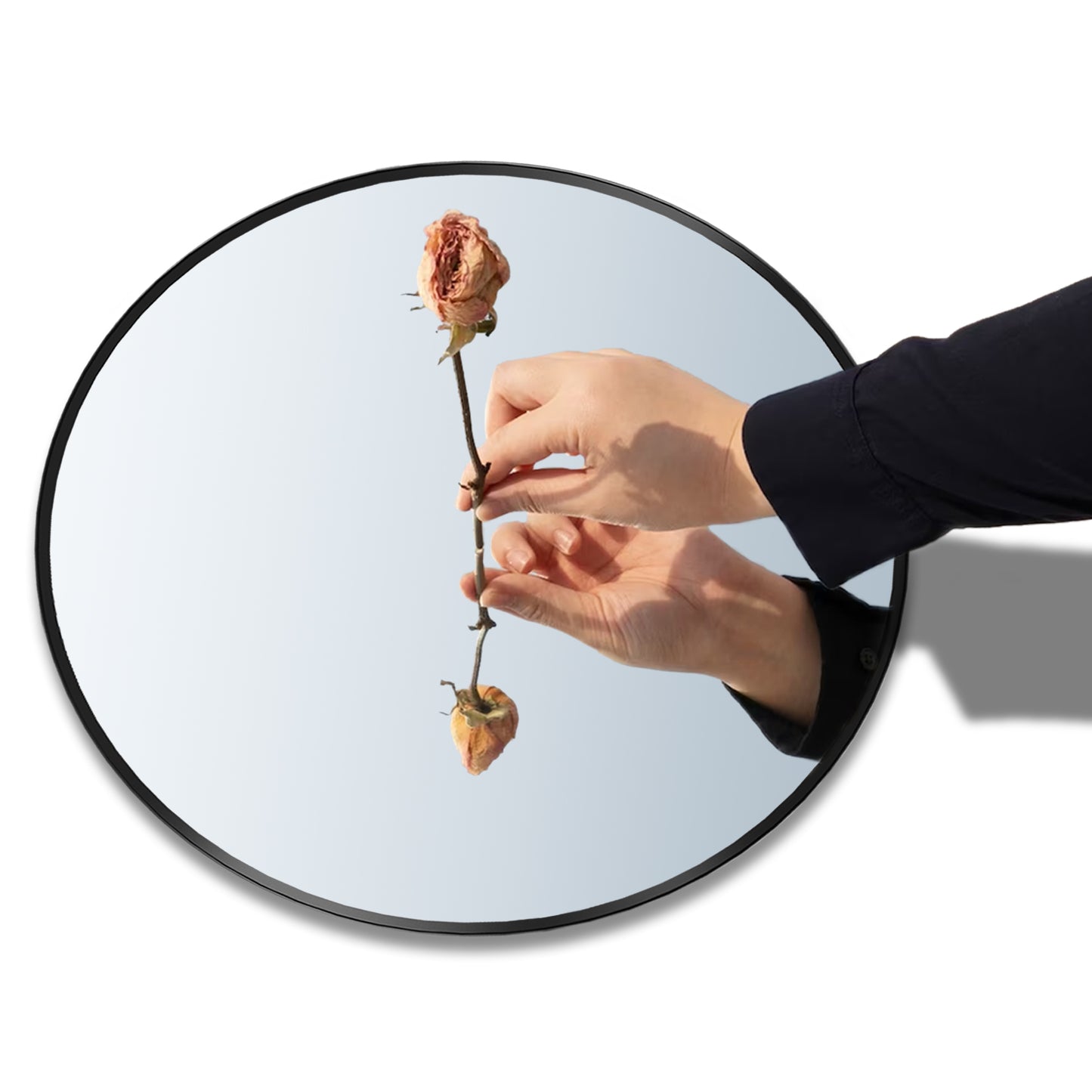 Round Wall Hanging Mirror with Black Frame for Bathroom, Home decoration, Makeup, Shaving