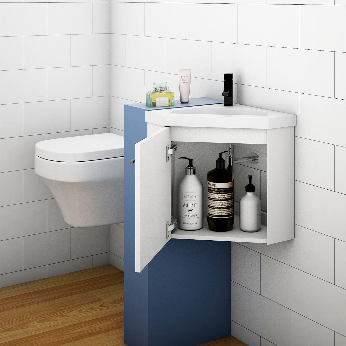 400mm Cloakroom Bathroom Corner Vanity Unit under Basin with Door Small