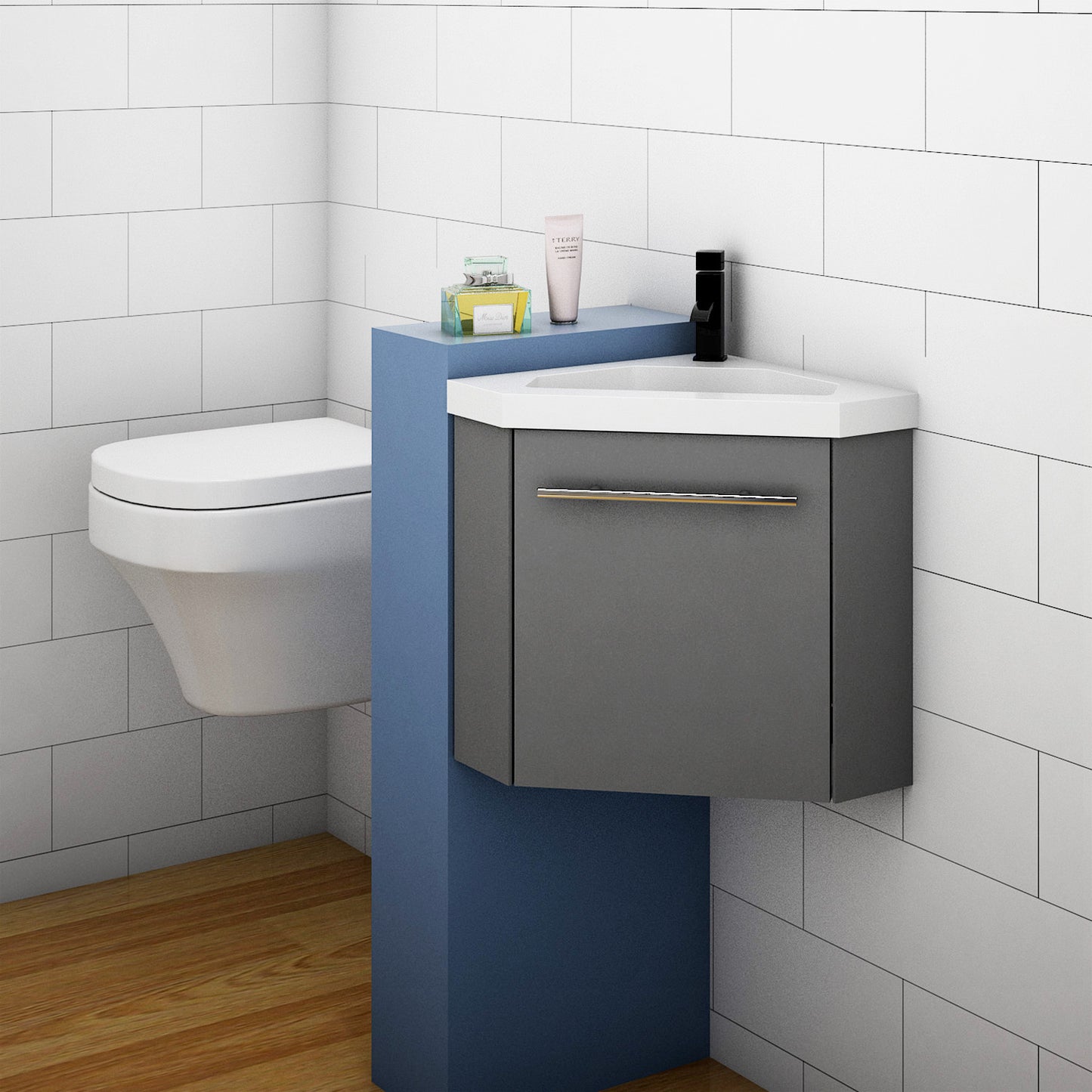 400mm Cloakroom Bathroom Corner Vanity Unit under Basin with Door Small