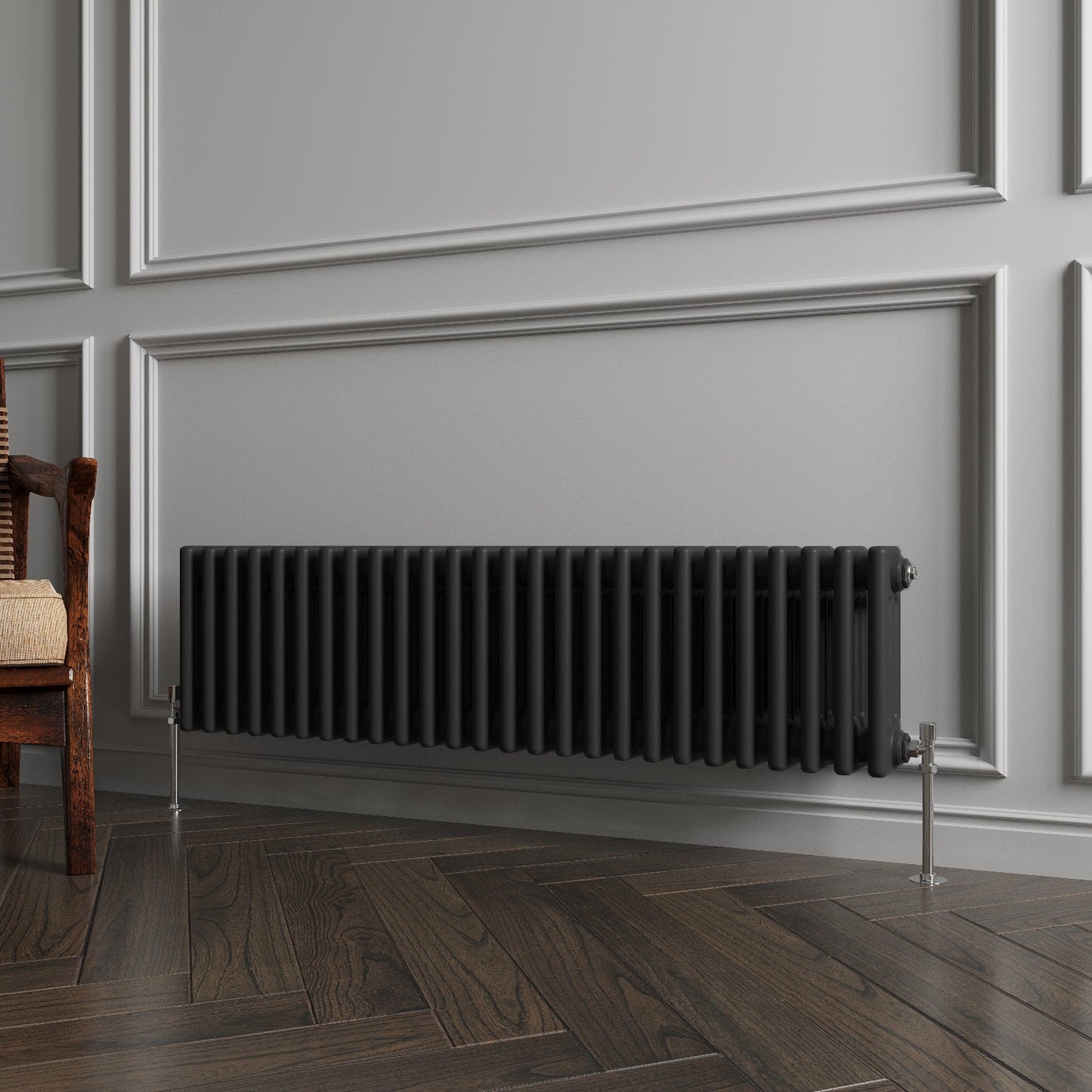Aidal- Traditional Horizontal 300x1190mm 3 Columns Black Cast Iron Radiator