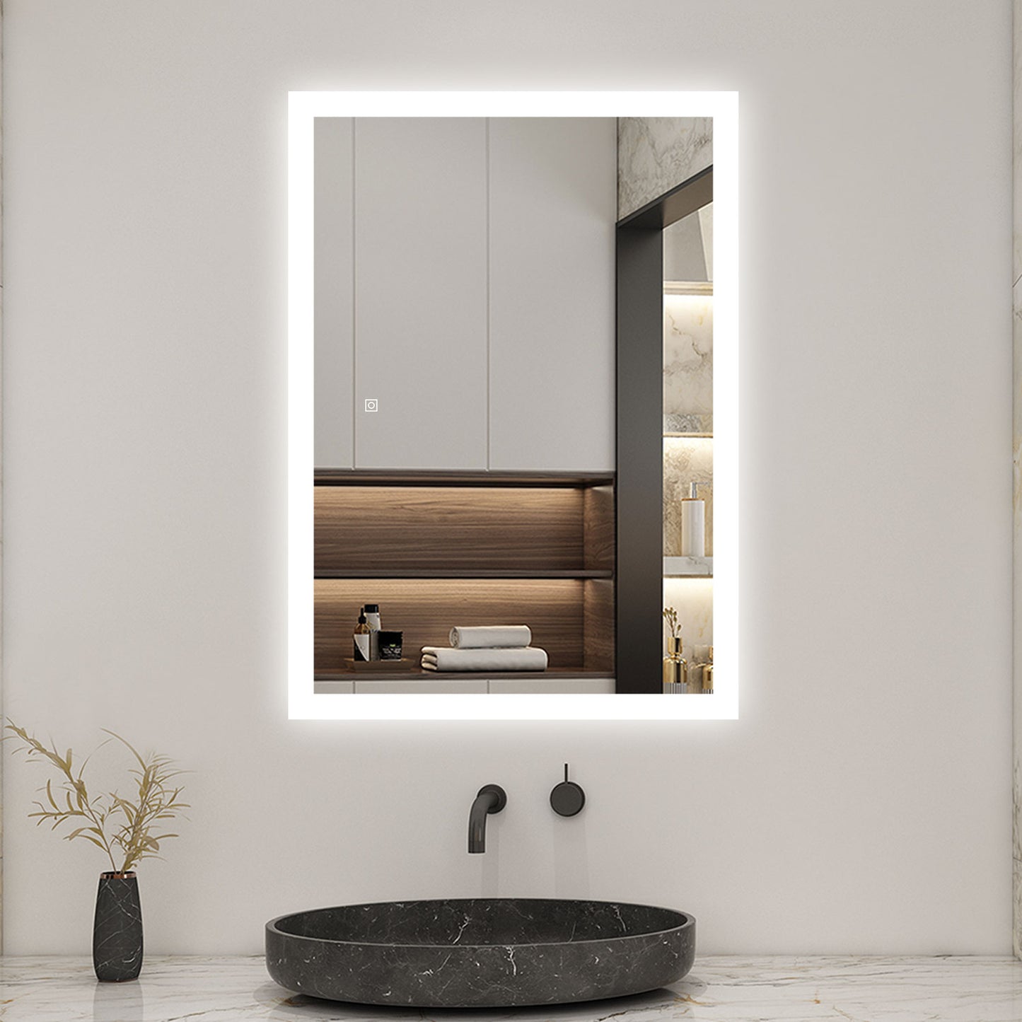 Illuminated Bathroom LED Mirrom with 3 Colours Lights Shaver Socket Demister Pad