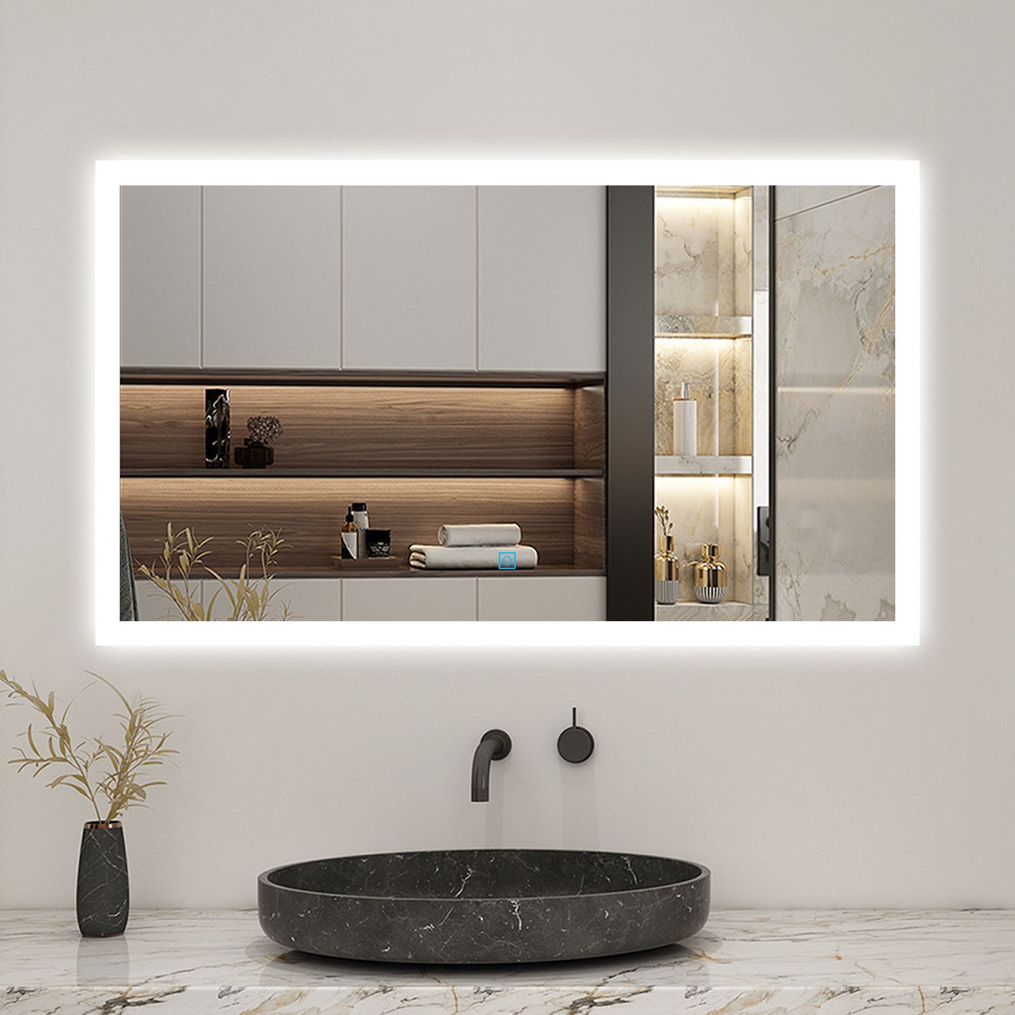 Illuminated Bathroom LED Mirrom with 3 Colours Lights Shaver Socket Demister Pad