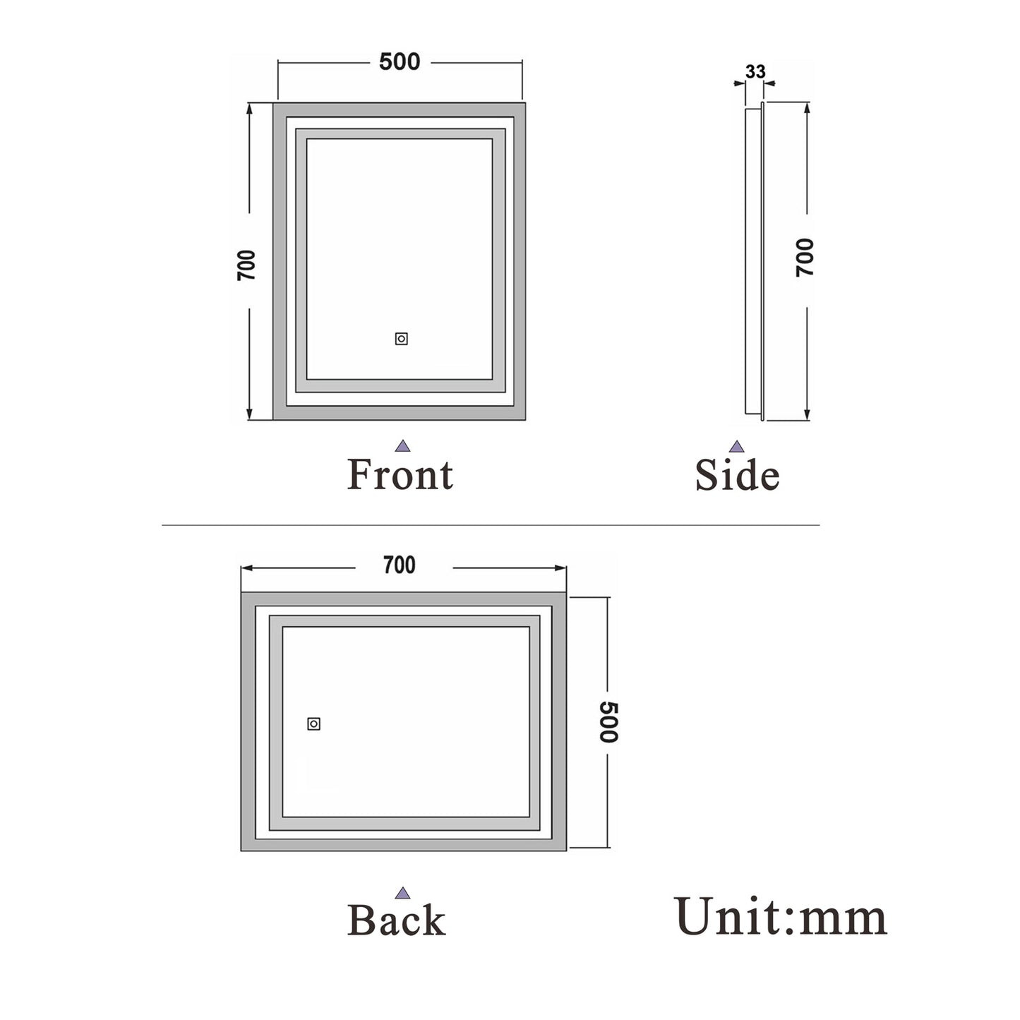 aidal-Bathroom LED Mirror with Anti-fog, Dimmable illuminated, Rectangular, IP44 Waterproof, Dustproof,