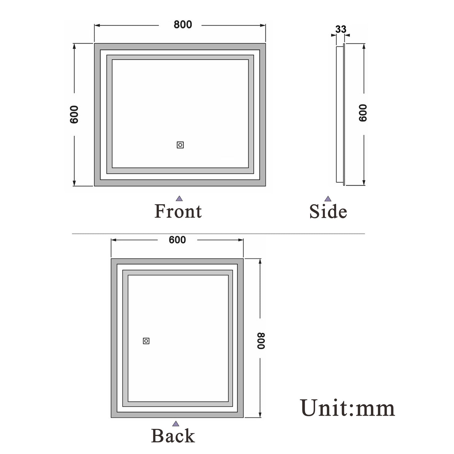 aidal-Bathroom LED Mirror with Anti-fog, Dimmable illuminated, Rectangular, IP44 Waterproof, Dustproof,