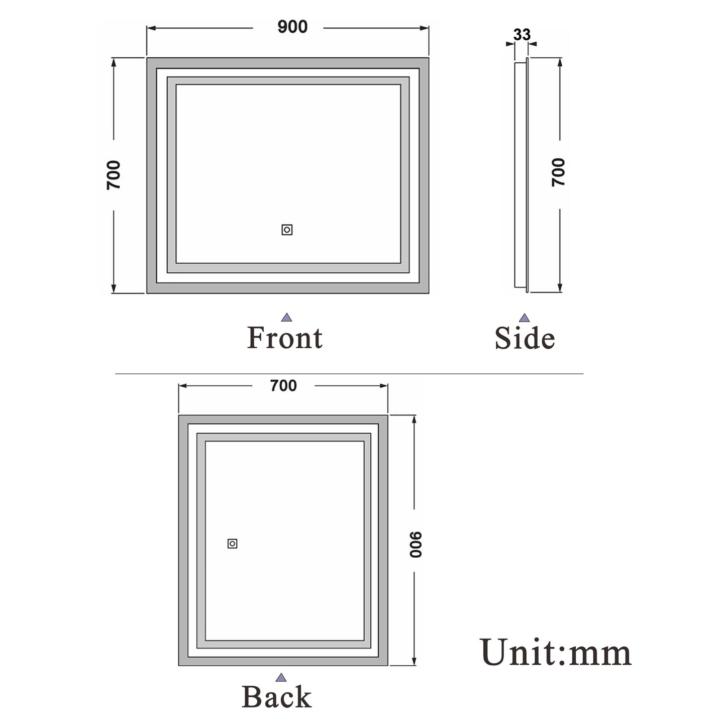aidal-Bathroom LED Mirror with Anti-fog, Dimmable illuminated, Rectangular, IP44 Waterproof, Dustproof,