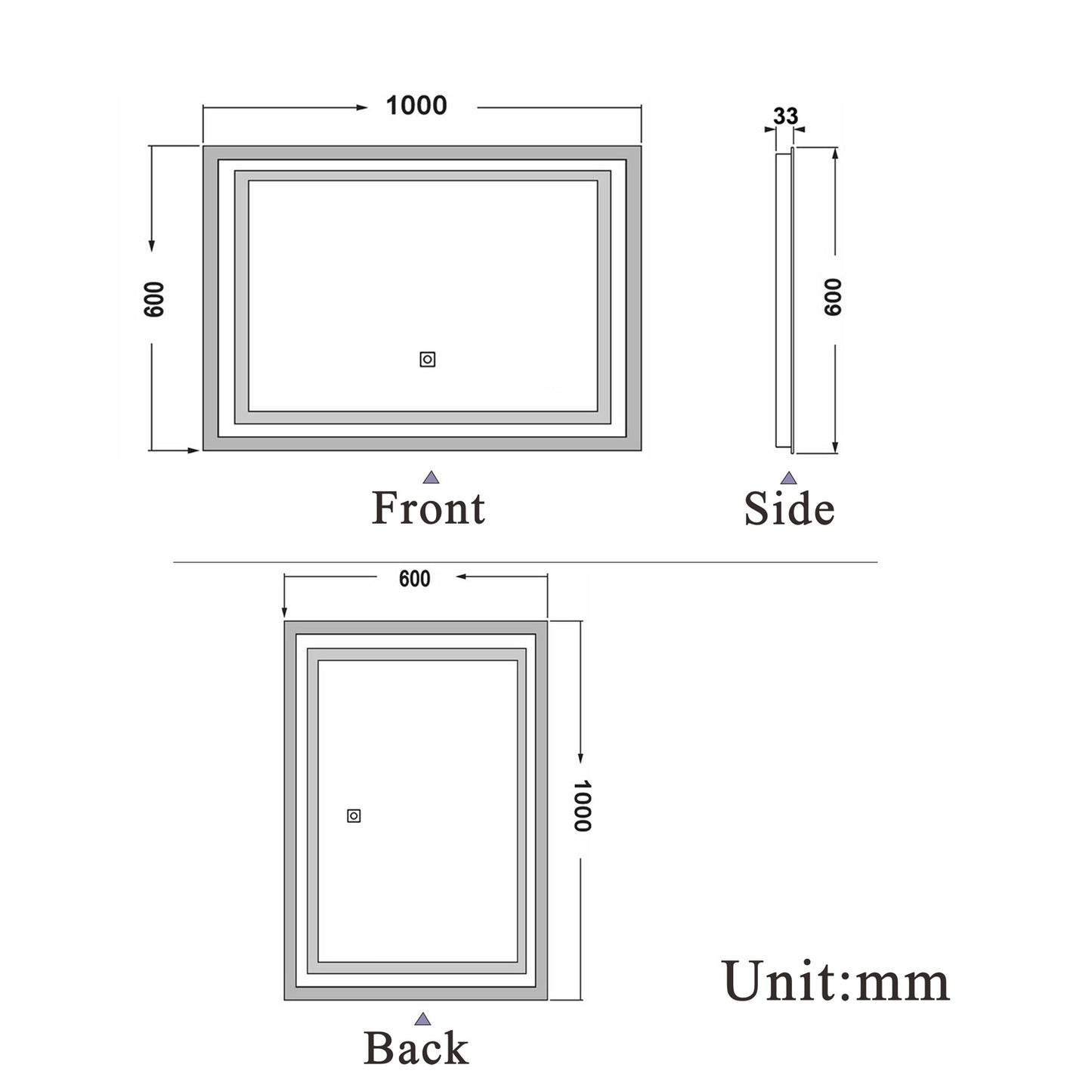 aidal-Bathroom LED Mirror with Anti-fog, Dimmable illuminated, Rectangular, IP44 Waterproof, Dustproof,
