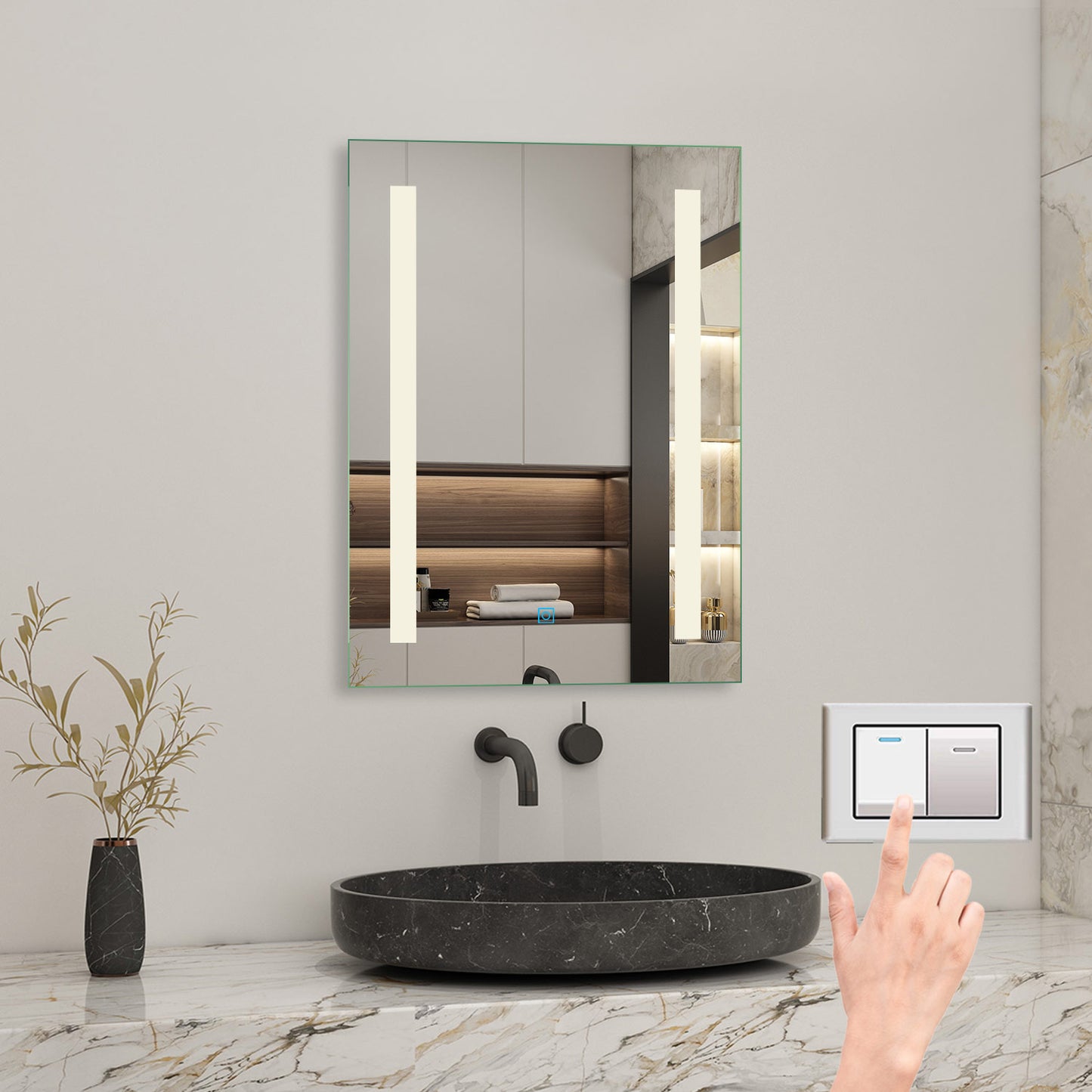 LED Bathroom Mirrom with 3 Colours Lights Shaver Socket Demister Pad 50x70cm