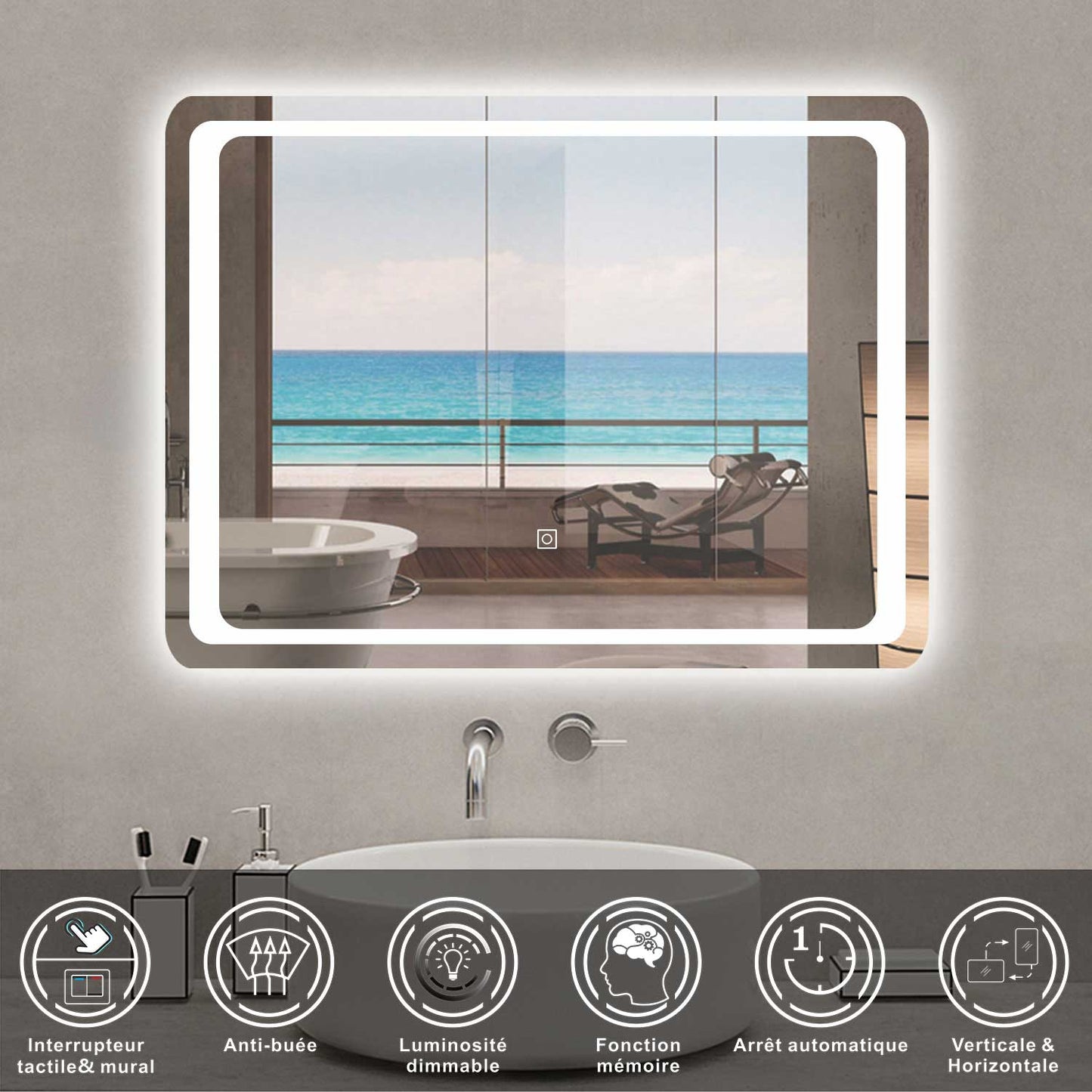 Aidal--Bathroom Mirror with Dimmable LED, Anti-fog, Memory function, Rectangular, Waterproof, Explosion-proof, Wall mounted