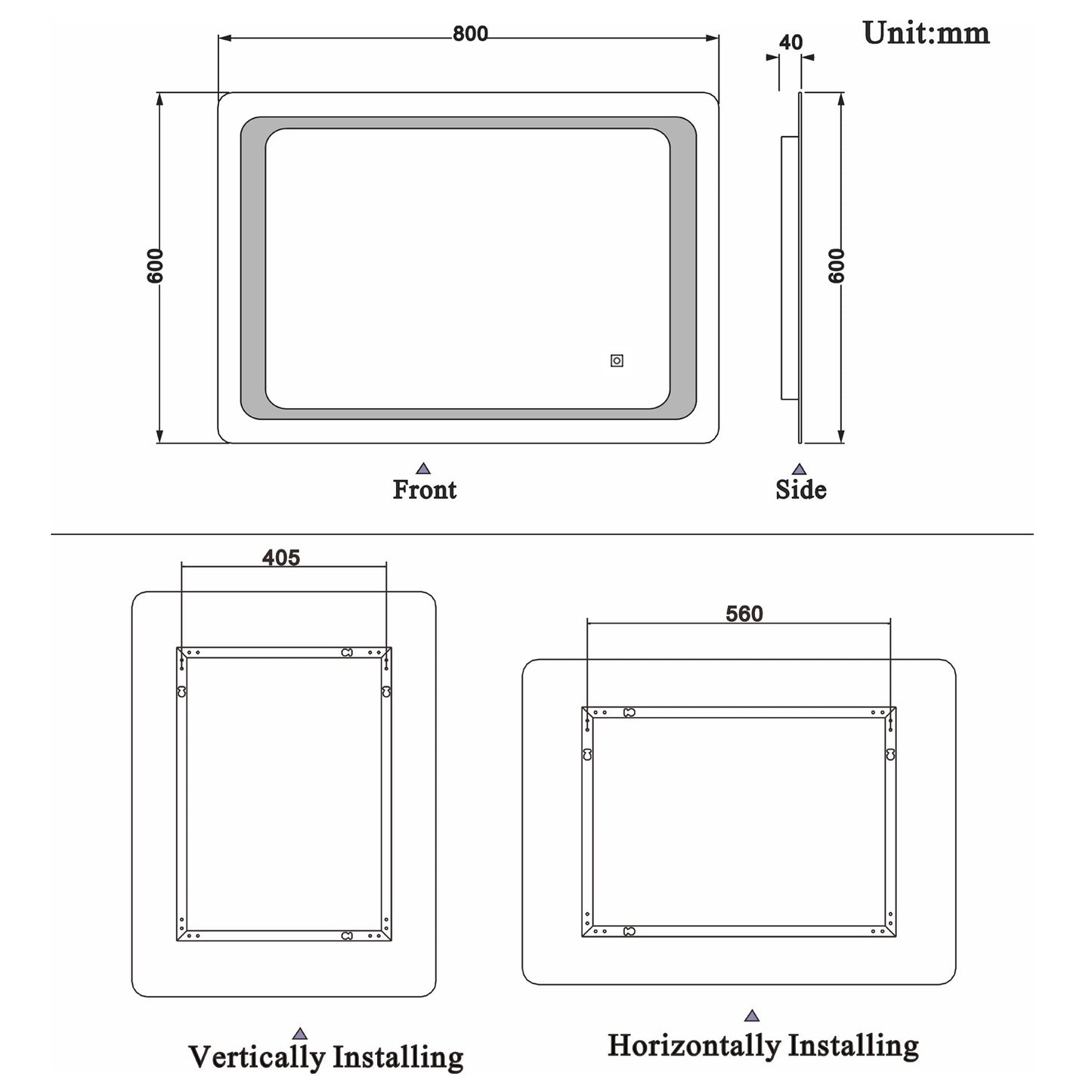 Aidal--Bathroom Mirror with Dimmable LED, Anti-fog, Memory function, Rectangular, Waterproof, Explosion-proof, Wall mounted