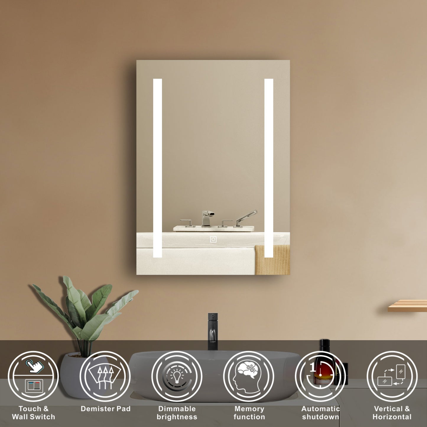 Aidal--Bathroom Mirror with LED, Dimmable illuminate, Anti-fog, Rectangle, IP44 Waterproof Dustproof, Explosion-proof, Wall mounted