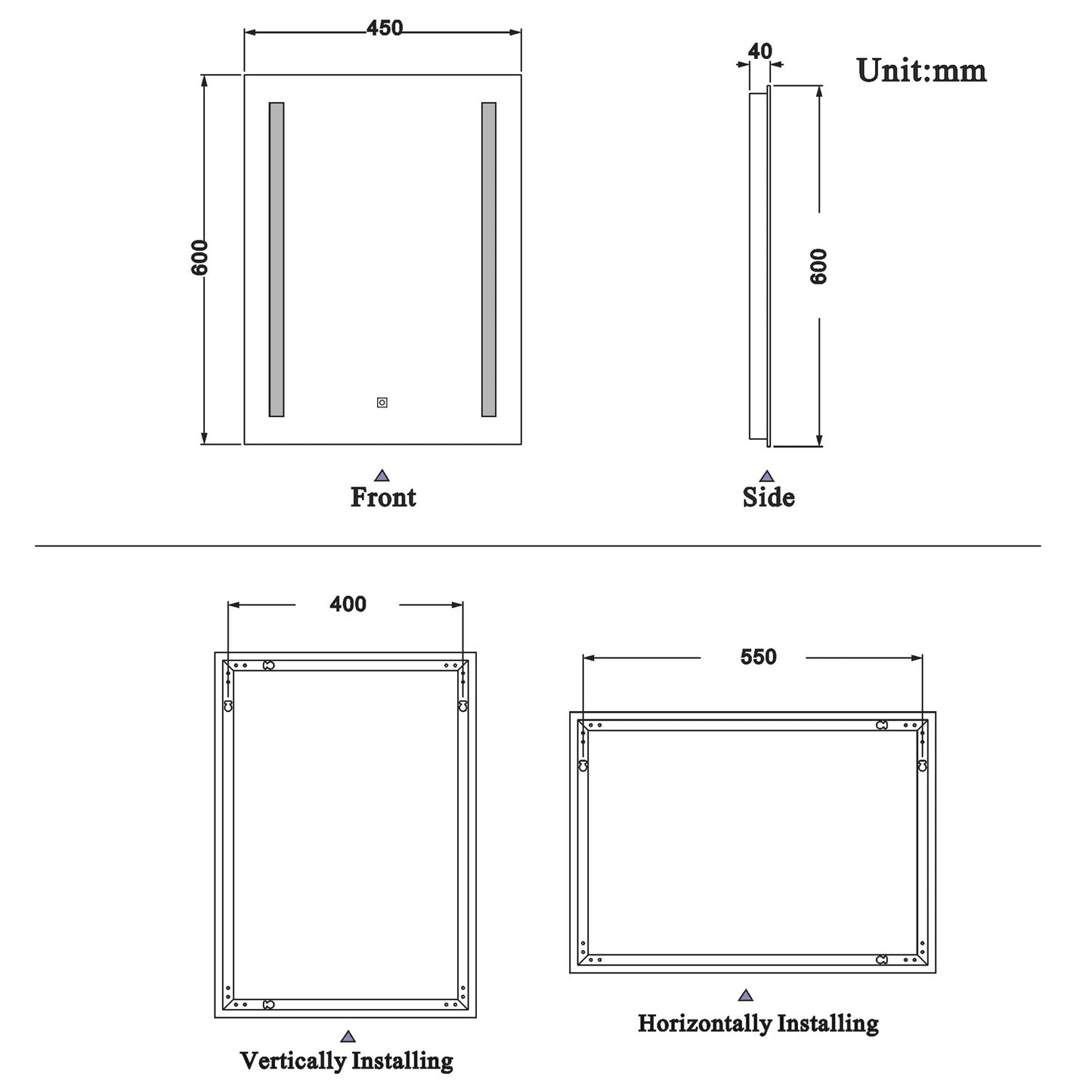 Aidal--Bathroom Mirror with LED, Dimmable illuminate, Anti-fog, Rectangle, IP44 Waterproof Dustproof, Explosion-proof, Wall mounted