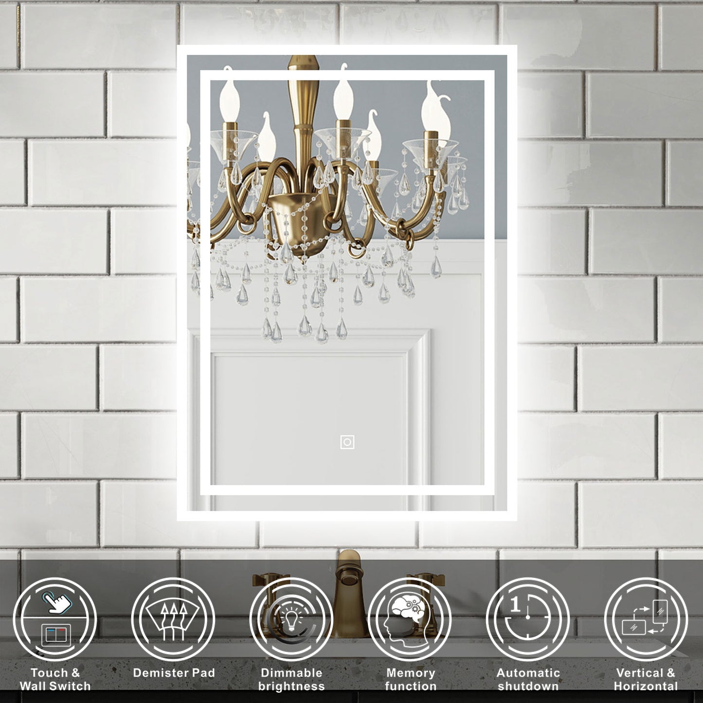 aidal-Bathroom LED Mirror with Anti-fog, Dimmable illuminated, Rectangular, IP44 Waterproof, Dustproof,