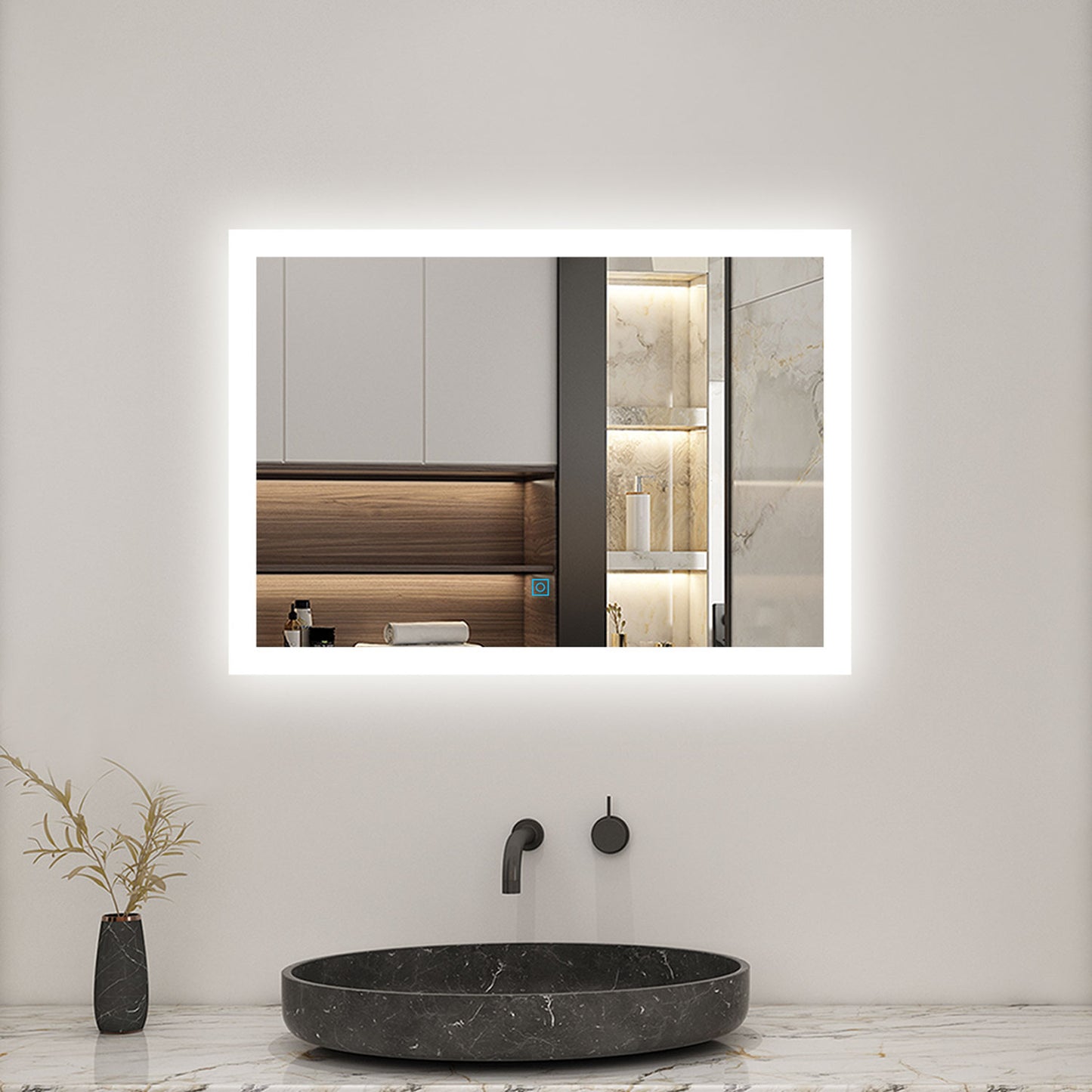 Illuminated Led Bathroom Mirror with Shaver Socket LED Lights Demister Pad Touch Switch