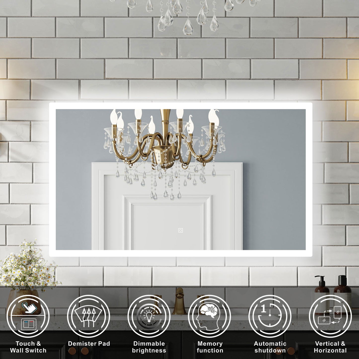 Aidal--Bathroom Mirror with Dimmable LED, Anti-fog, illuminated, Rectangular, IP44 Waterproof Dustproof, Explosion-proof, Wall mounted