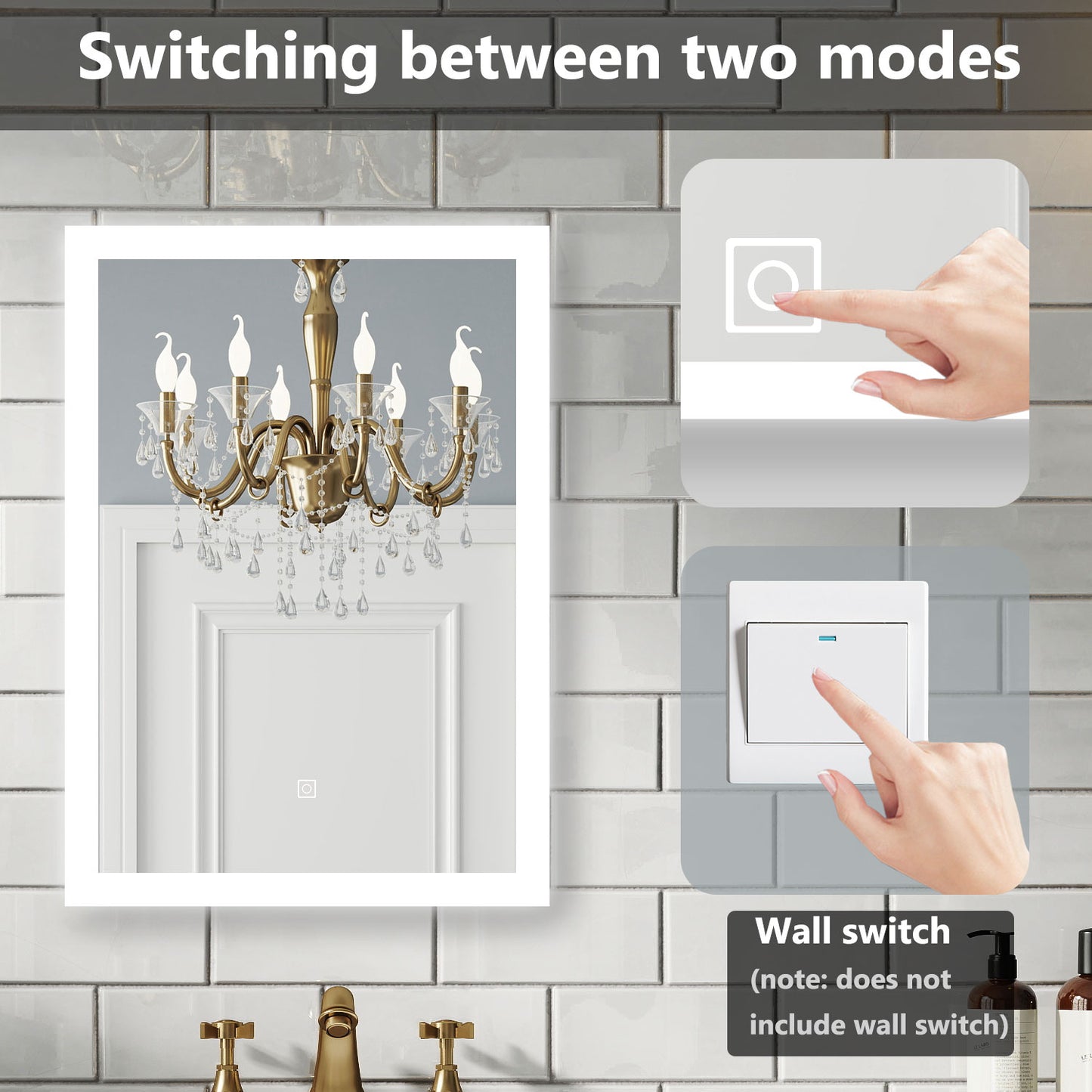 Aidal--Bathroom Mirror with Dimmable LED, Anti-fog, illuminated, Rectangular, IP44 Waterproof Dustproof, Explosion-proof, Wall mounted