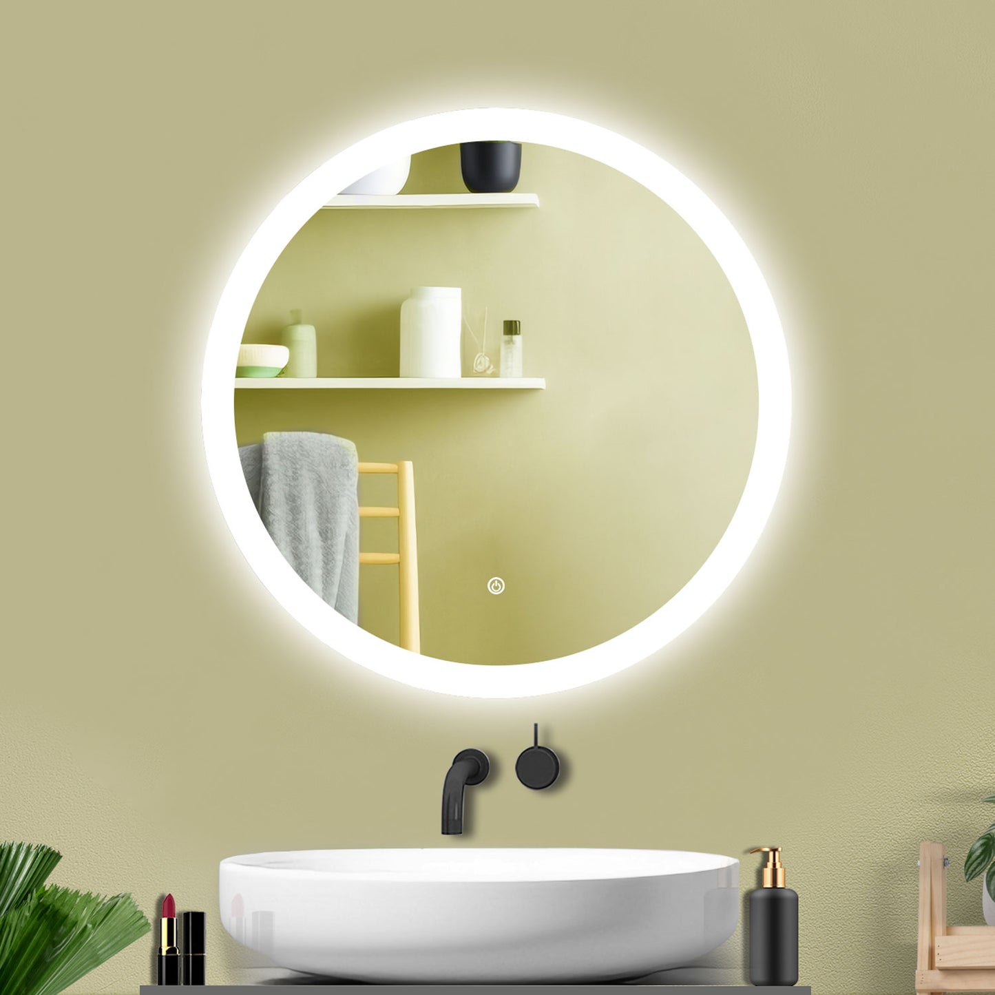 Aidal--Bathroom Mirror with Dimmable LED, Anti-fog, Round, IP44 Waterproof Dustproof, Explosion-proof, Wall mounted