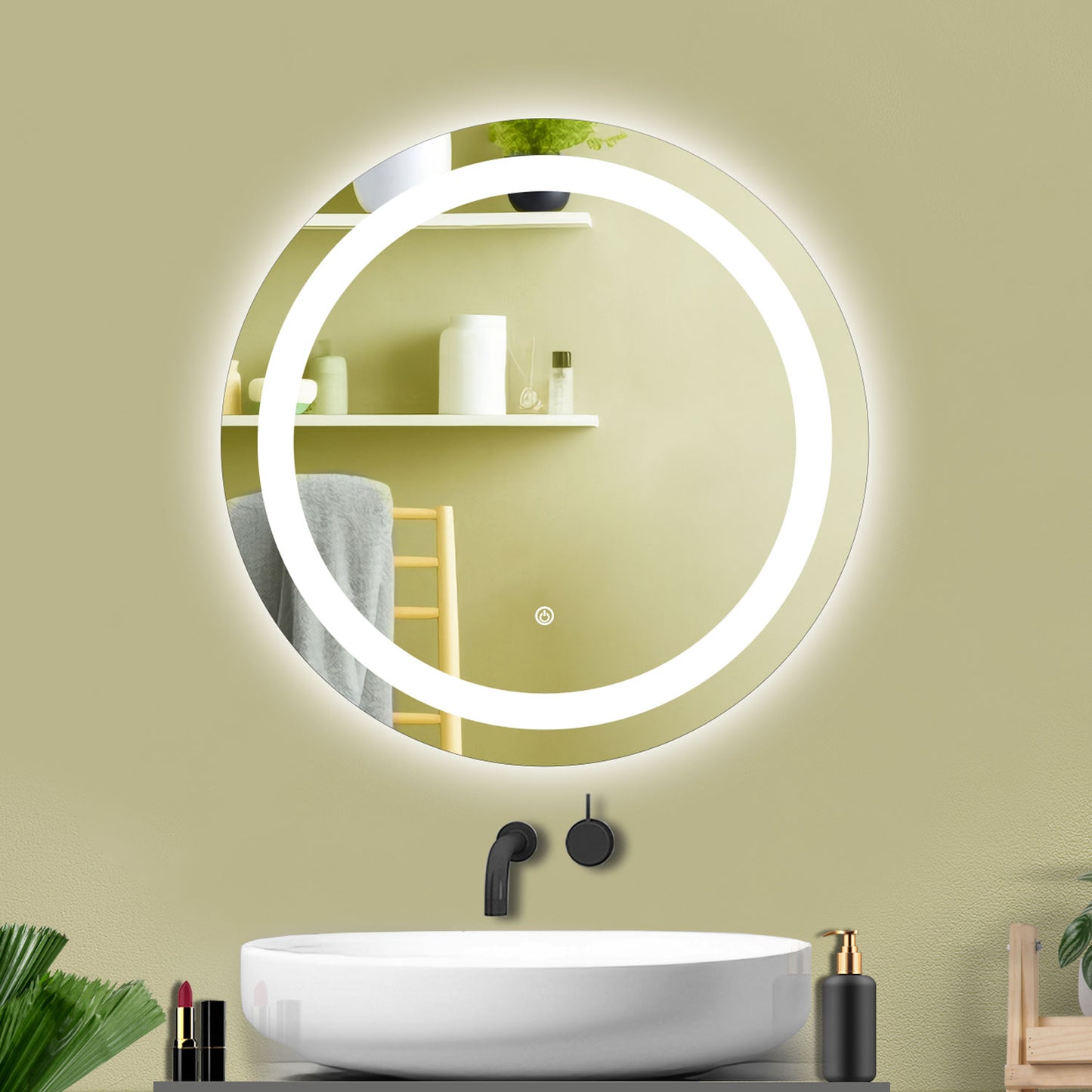 Aidal--Bathroom Mirror with Dimmable LED, Anti-fog, Round, IP44 Waterproof Dustproof, Explosion-proof, Wall mounted
