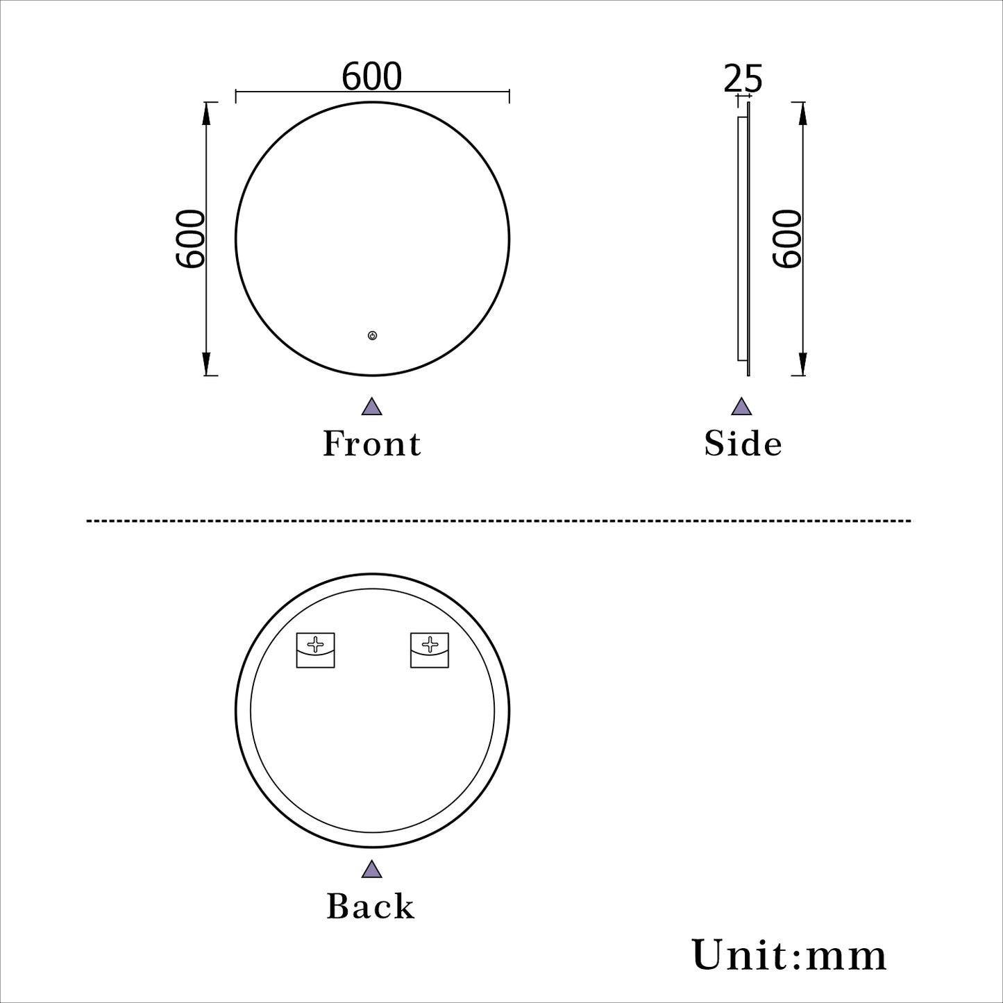 Aidal--Bathroom Mirror with Dimmable illuminated, Anti-fog, Round, IP44 Waterproof, Explosion-proof, Wall mounted