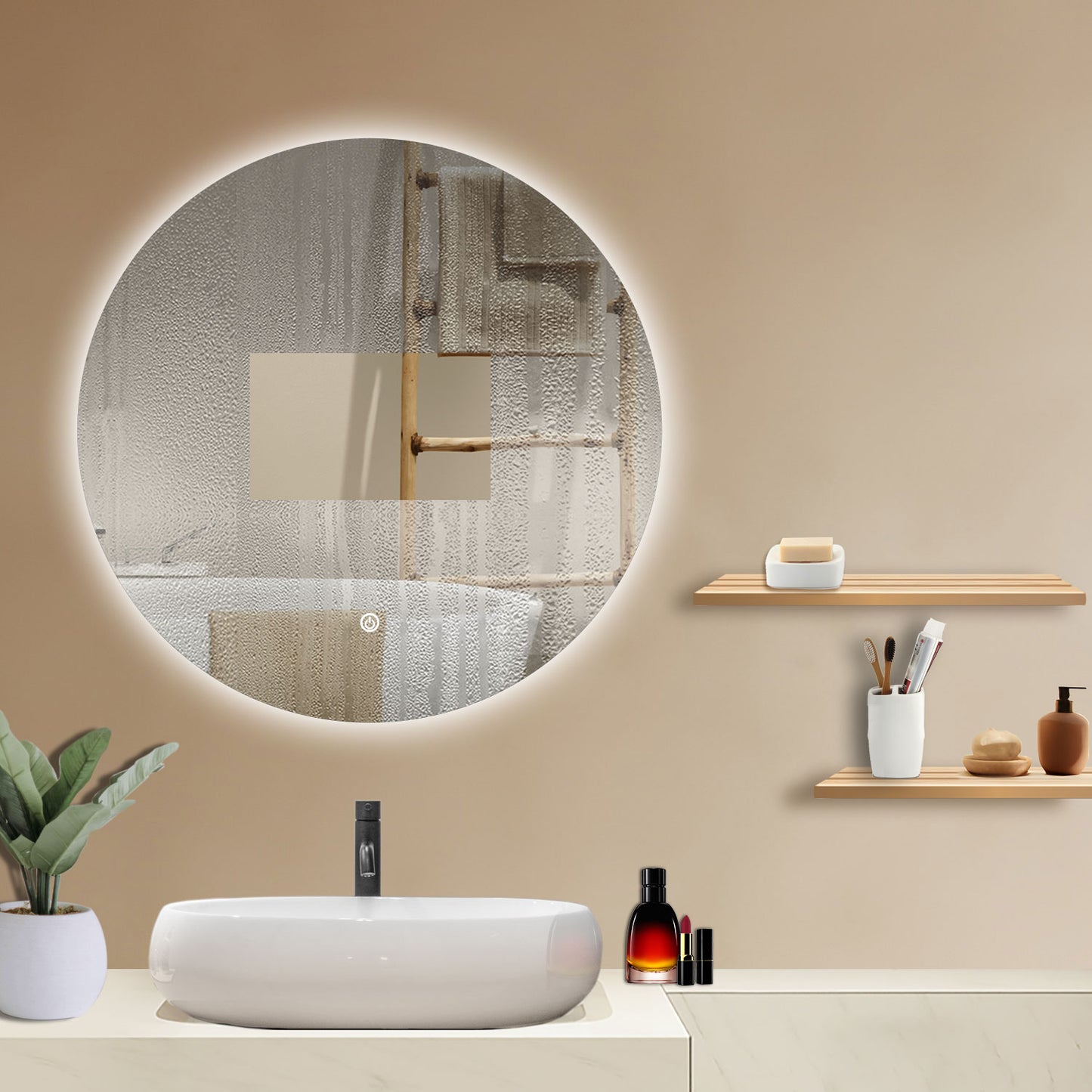 Aidal--Bathroom Mirror with Dimmable illuminated, Anti-fog, Round, IP44 Waterproof, Explosion-proof, Wall mounted