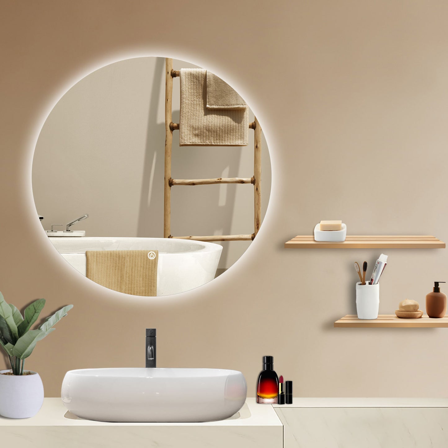 Aidal--Bathroom Mirror with Dimmable illuminated, Anti-fog, Round, IP44 Waterproof, Explosion-proof, Wall mounted