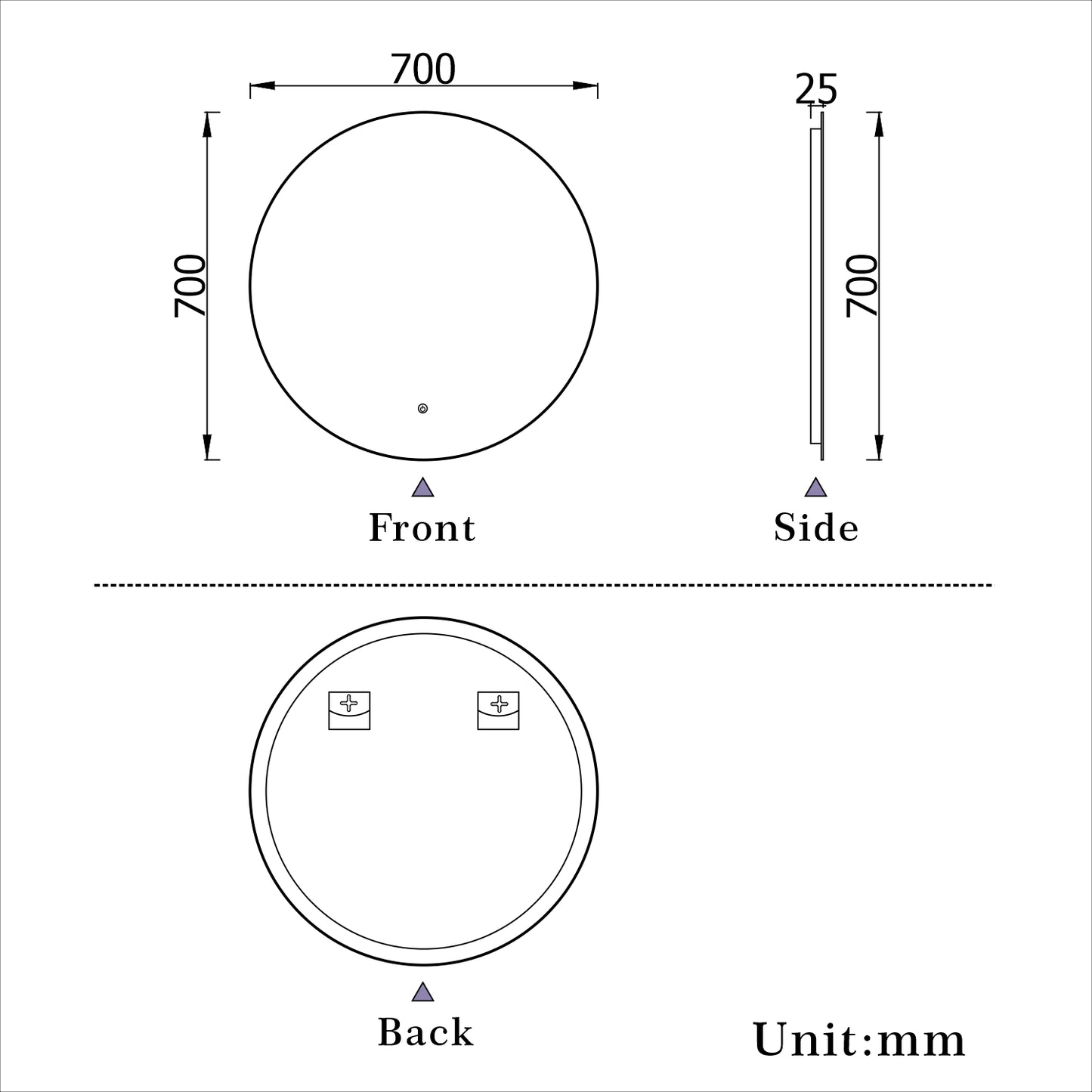 Aidal--Bathroom Mirror with Dimmable illuminated, Anti-fog, Round, IP44 Waterproof, Explosion-proof, Wall mounted