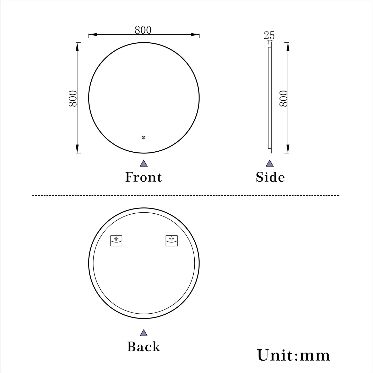 Aidal--Bathroom Mirror with Dimmable illuminated, Anti-fog, Round, IP44 Waterproof, Explosion-proof, Wall mounted