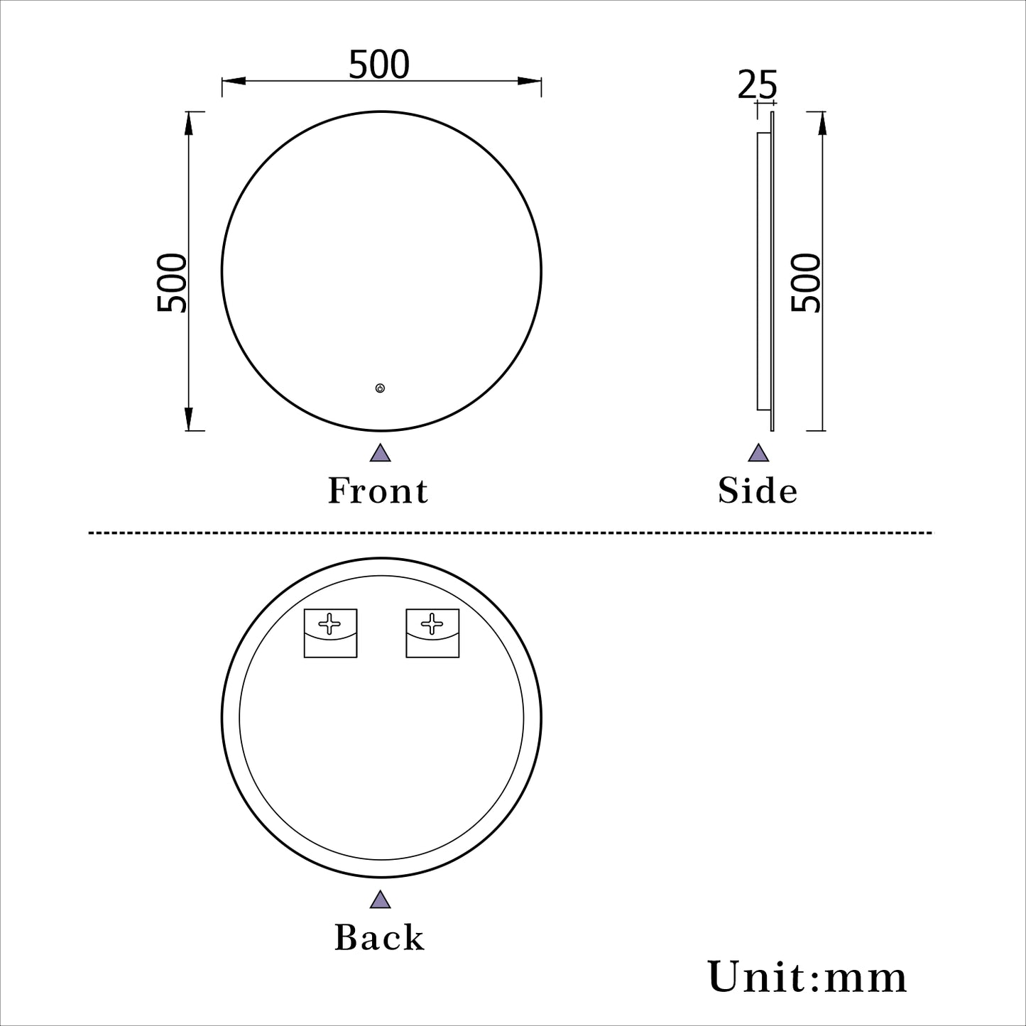 Aidal--Bathroom Mirror with Dimmable illuminated, Anti-fog, Round, IP44 Waterproof, Explosion-proof, Wall mounted