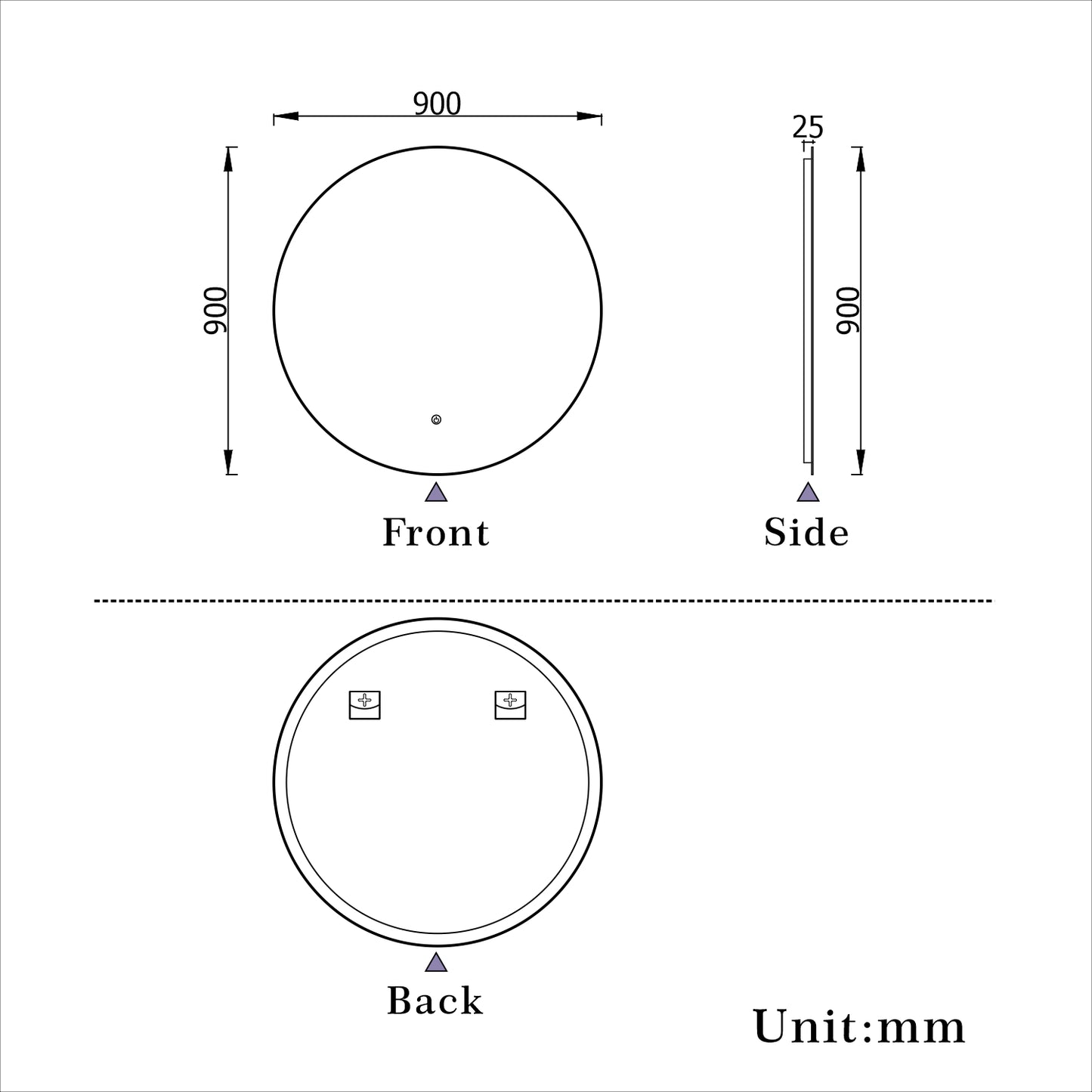Aidal--Bathroom Mirror with Dimmable illuminated, Anti-fog, Round, IP44 Waterproof, Explosion-proof, Wall mounted