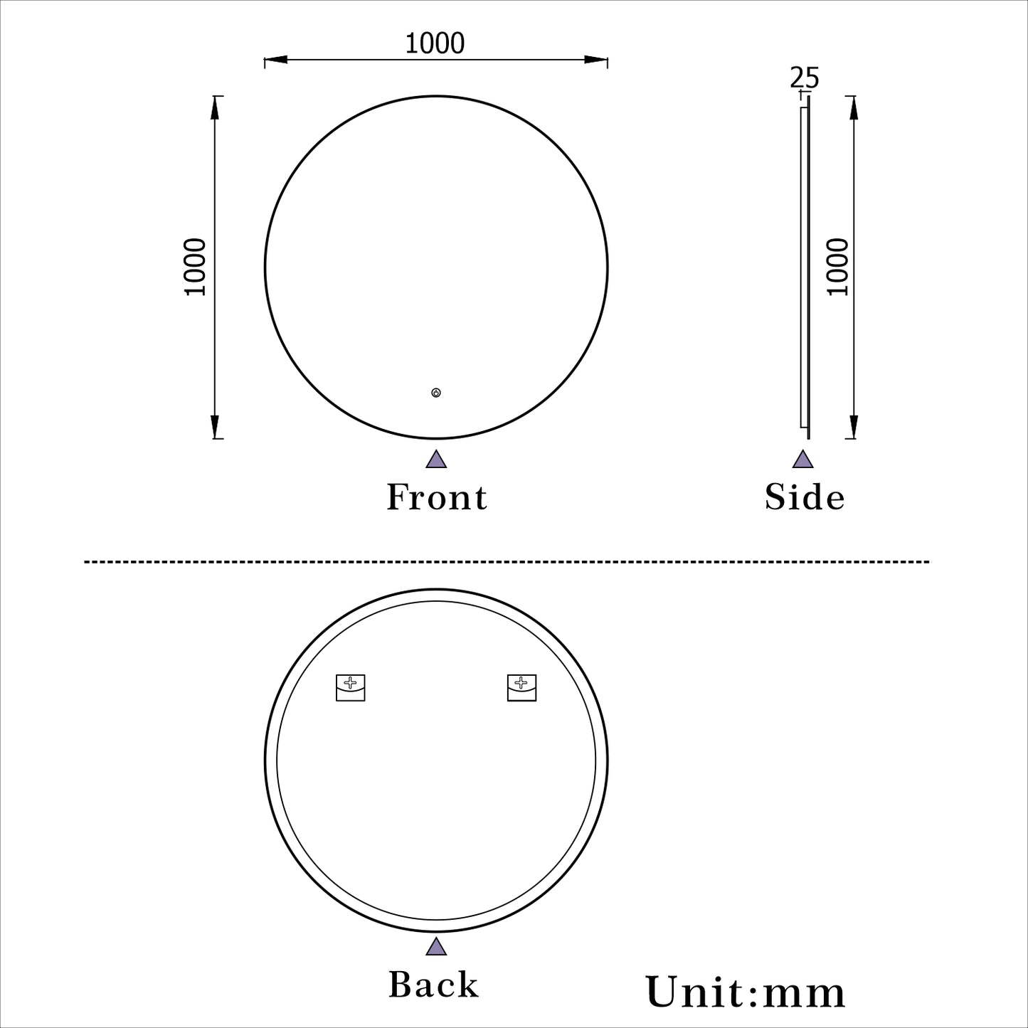 Aidal--Bathroom Mirror with Dimmable illuminated, Anti-fog, Round, IP44 Waterproof, Explosion-proof, Wall mounted