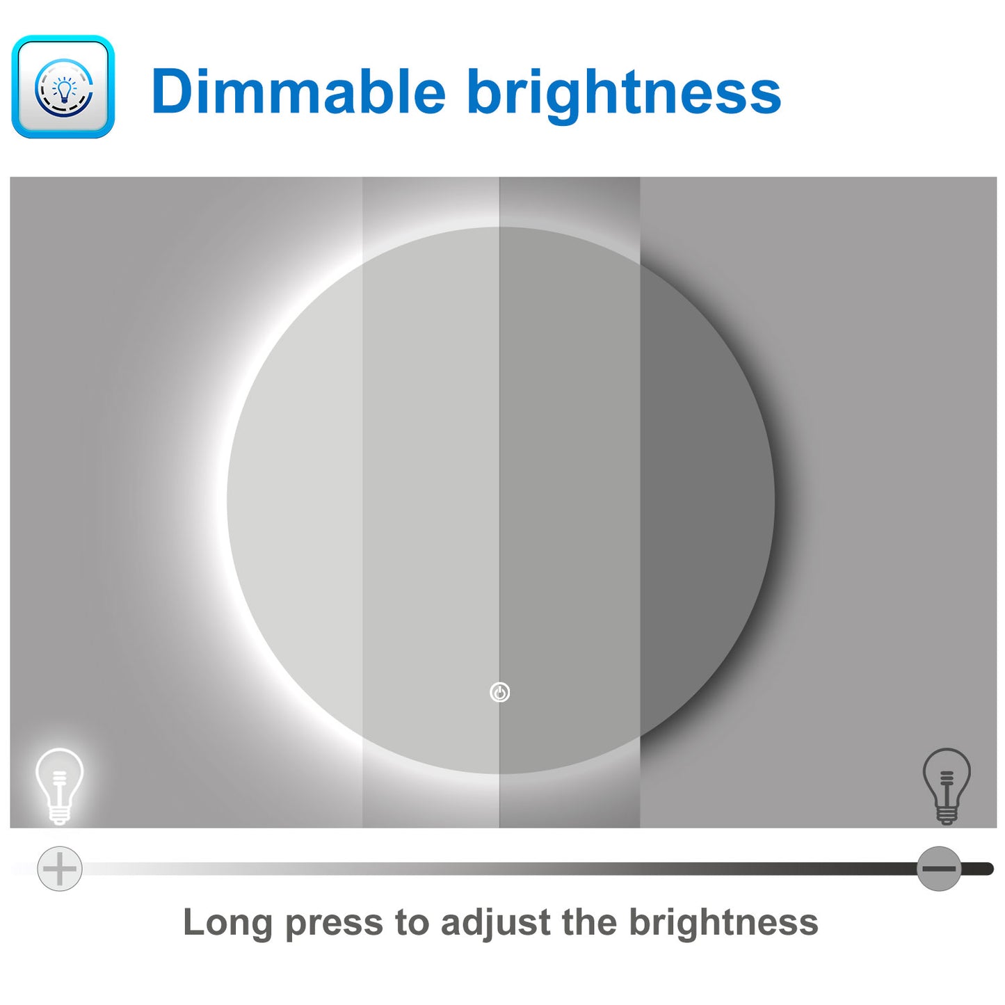 Aidal--Bathroom Mirror with Dimmable illuminated, Anti-fog, Round, IP44 Waterproof, Explosion-proof, Wall mounted