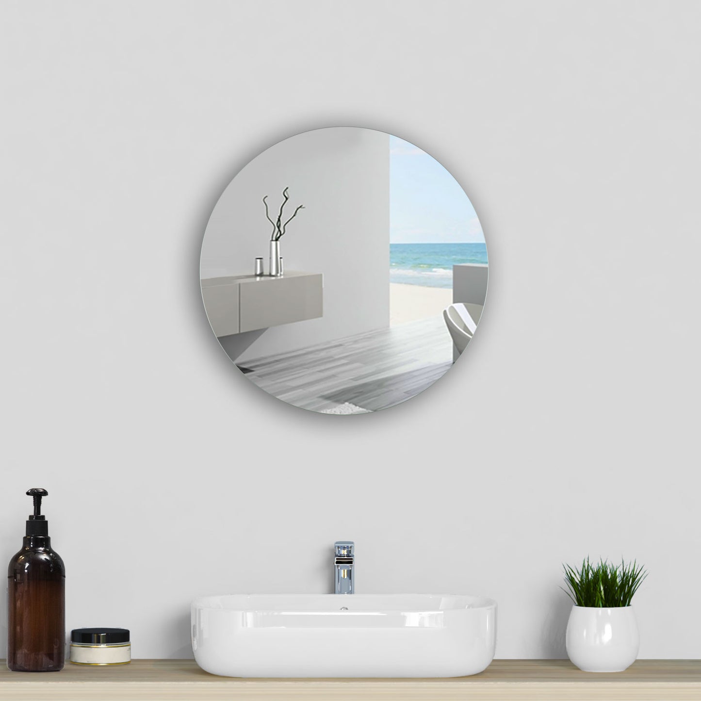 Round Frameless Bathroom Mirror with High Definition Wall Mounted