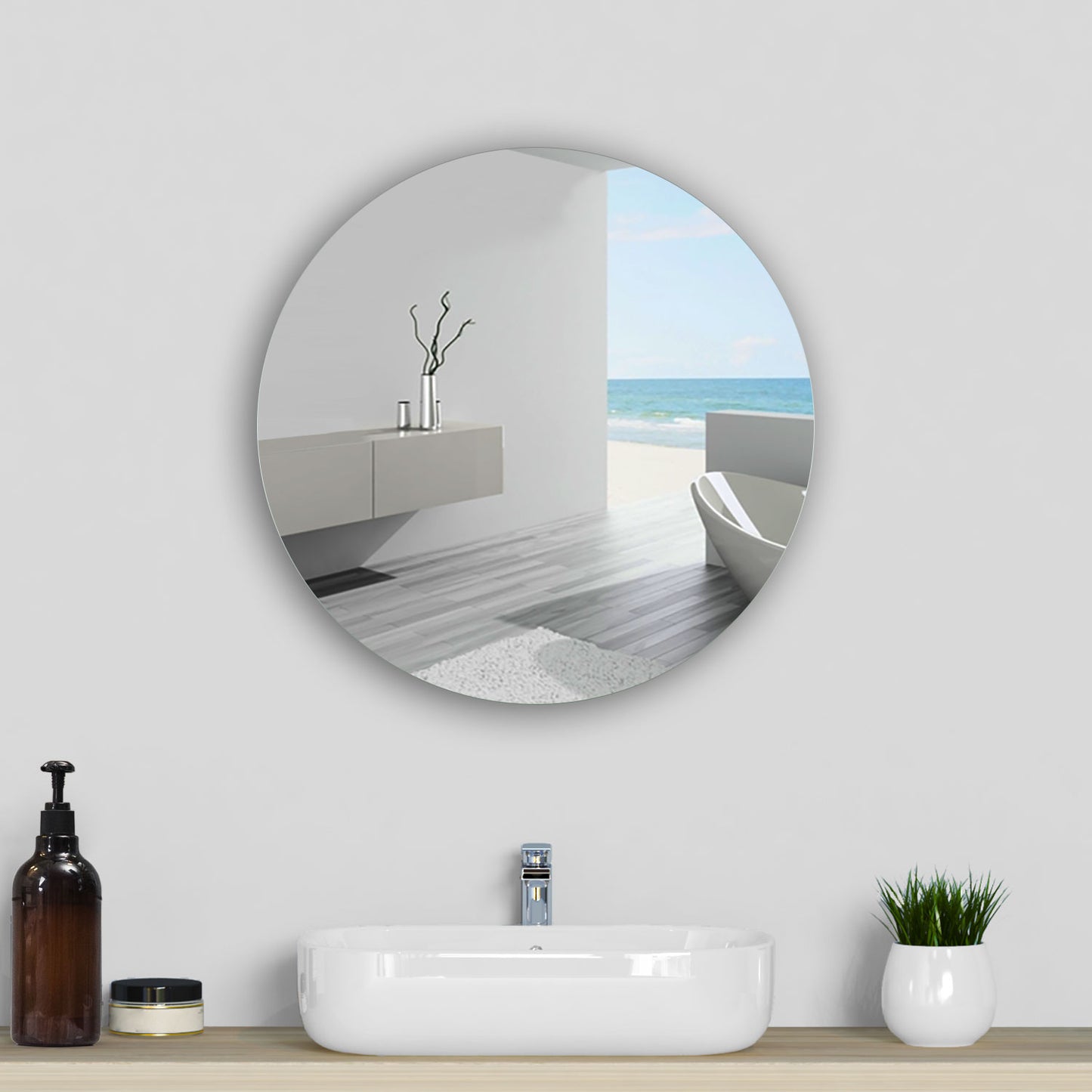 Round Frameless Bathroom Mirror with High Definition Wall Mounted
