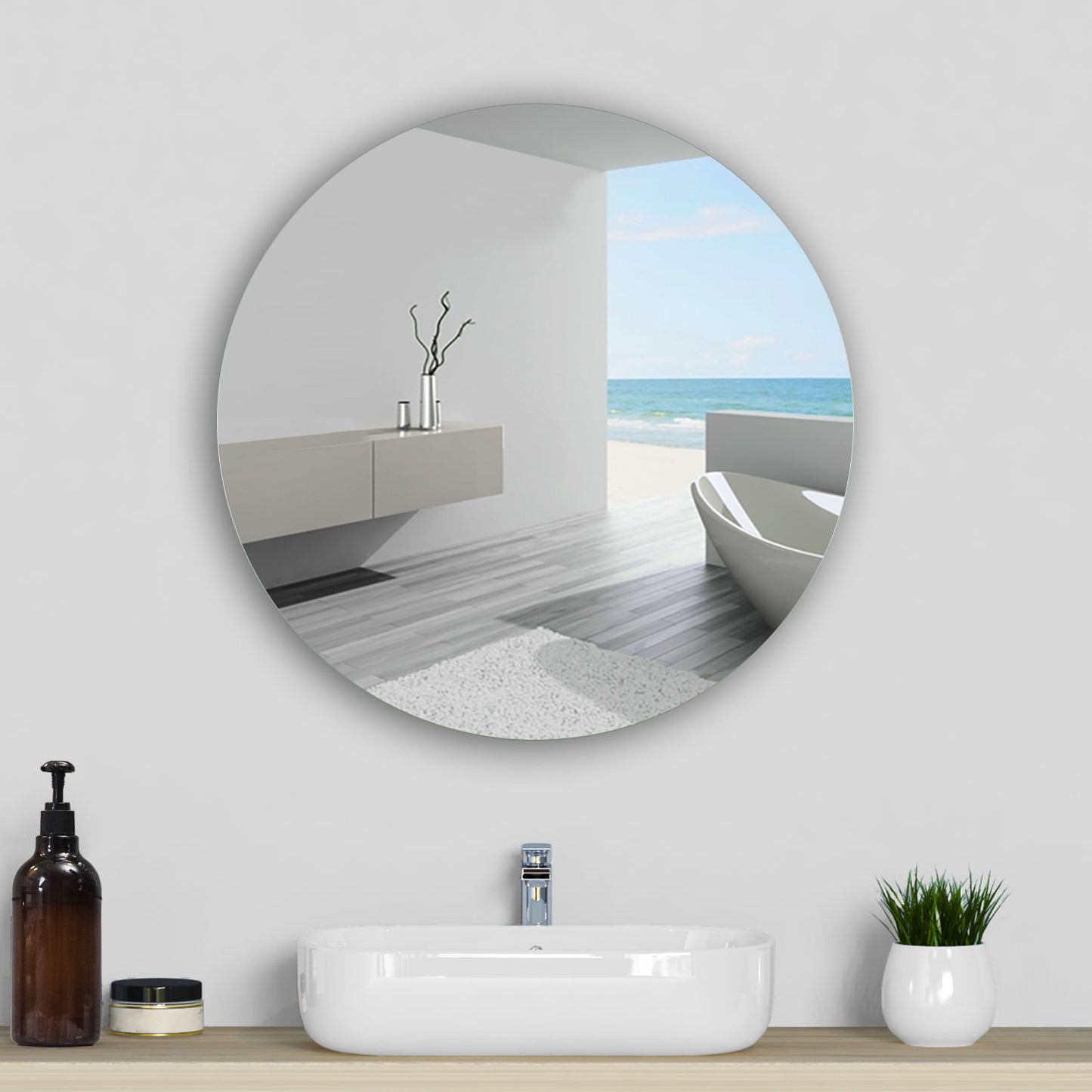 Round Frameless Bathroom Mirror with High Definition Wall Mounted
