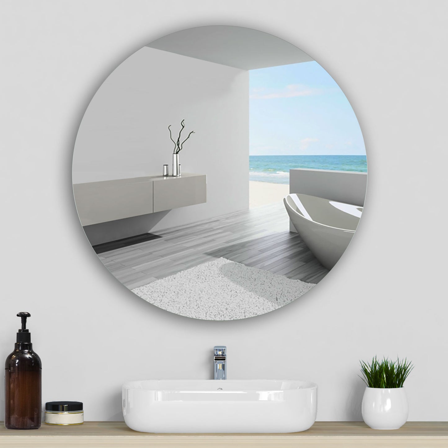 Round Frameless Bathroom Mirror with High Definition Wall Mounted