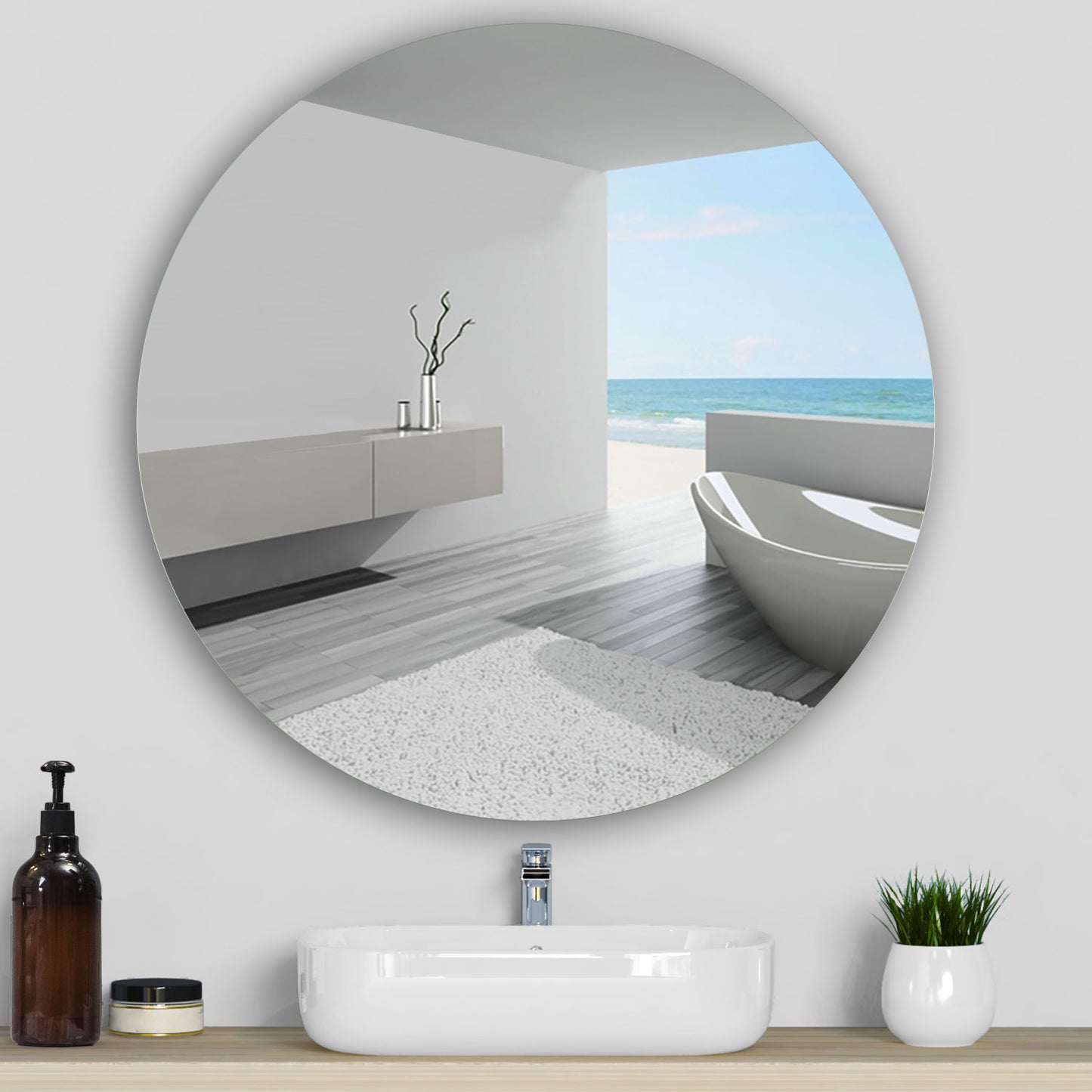 Round Frameless Bathroom Mirror with High Definition Wall Mounted