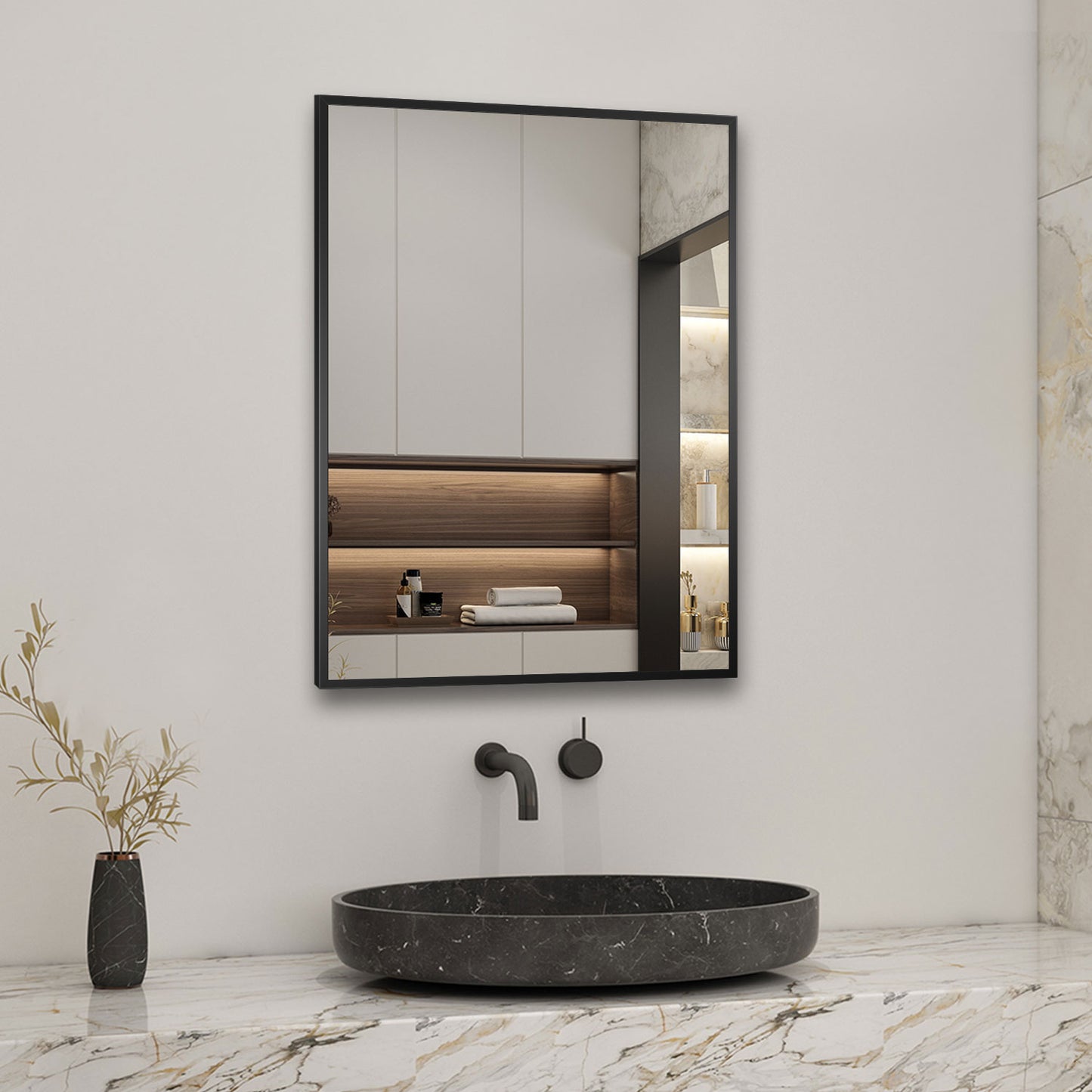 Black Metal Framed Wall Mirror for Bathroom, Home decoration, Makeup, Shaving