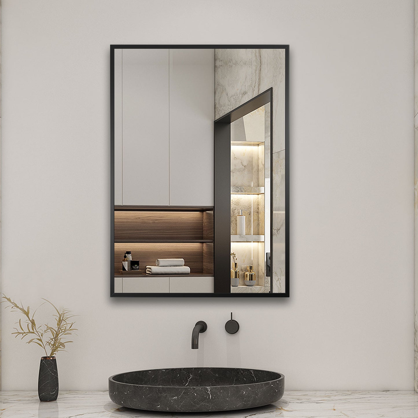 Black Metal Framed Wall Mirror for Bathroom, Home decoration, Makeup, Shaving