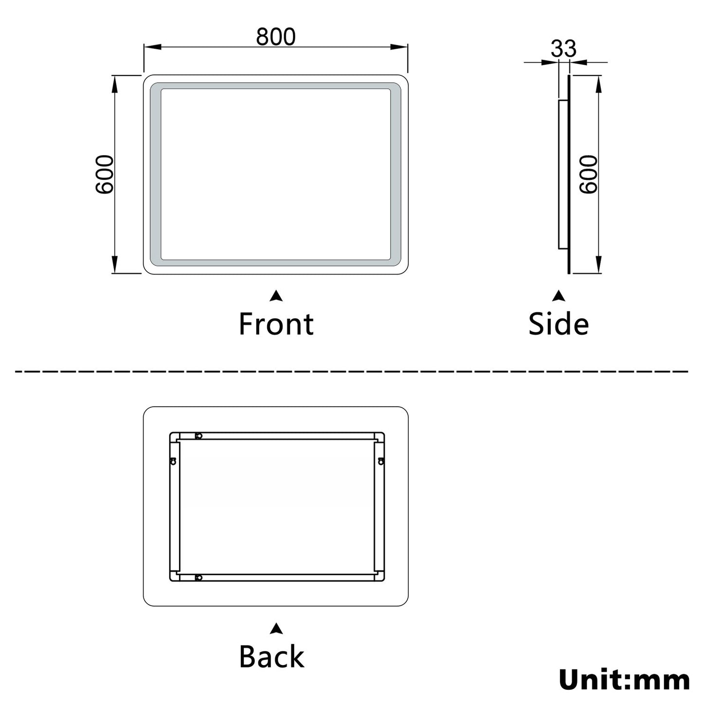 Aidal--Bathroom Mirror with Dimmable LED, Anti-fog, Hand sweep switch, Rectangle, Waterproof, Explosion-proof, Wall mounted