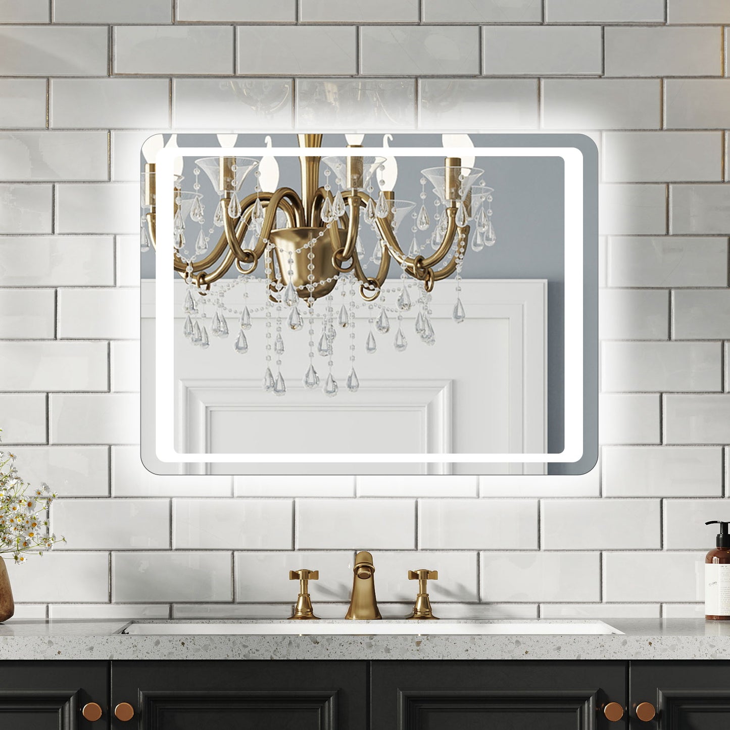 Aidal--Bathroom Mirror with Dimmable LED, Anti-fog, Hand sweep switch, Rectangle, Waterproof, Explosion-proof, Wall mounted