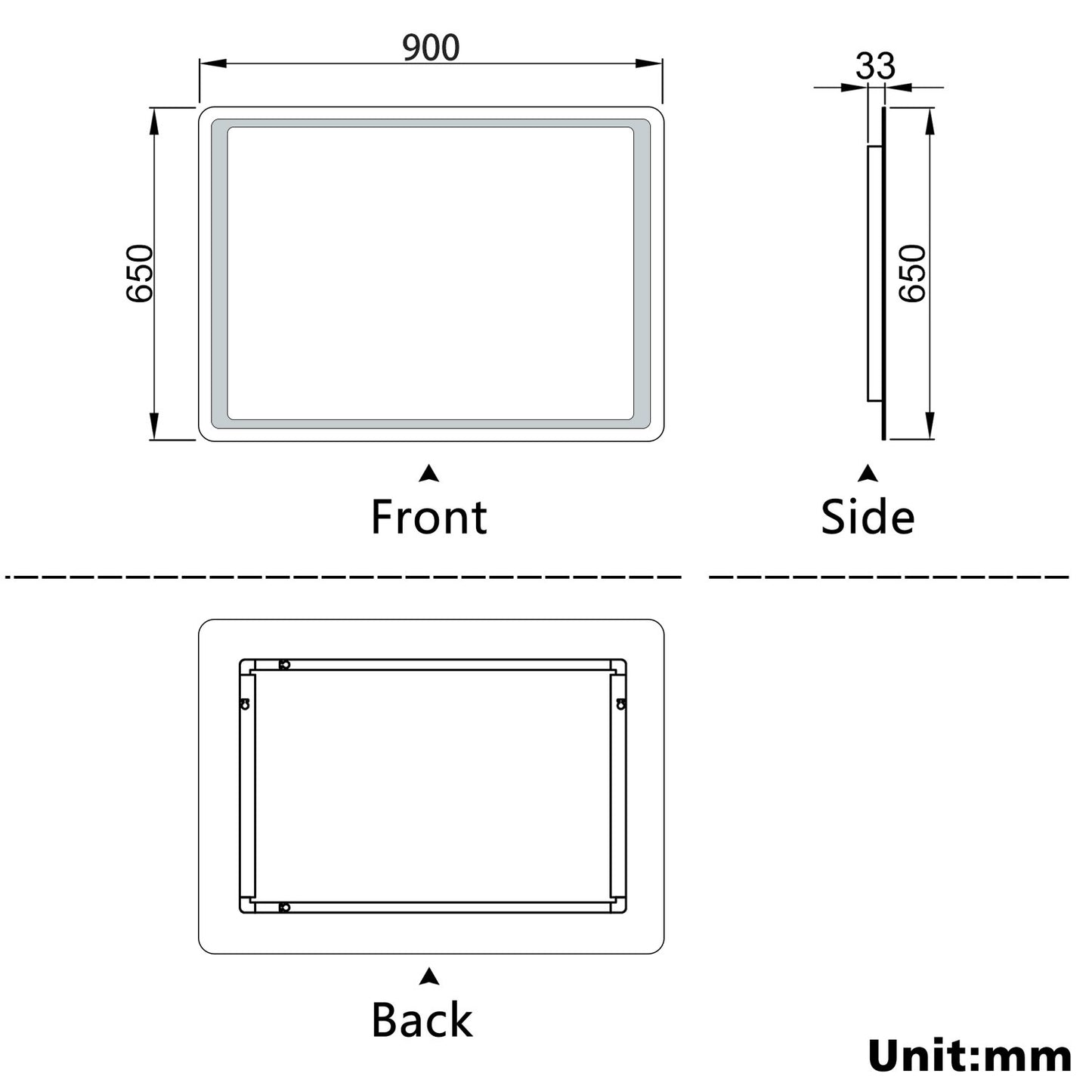 Aidal--Bathroom Mirror with Dimmable LED, Anti-fog, Hand sweep switch, Rectangle, Waterproof, Explosion-proof, Wall mounted