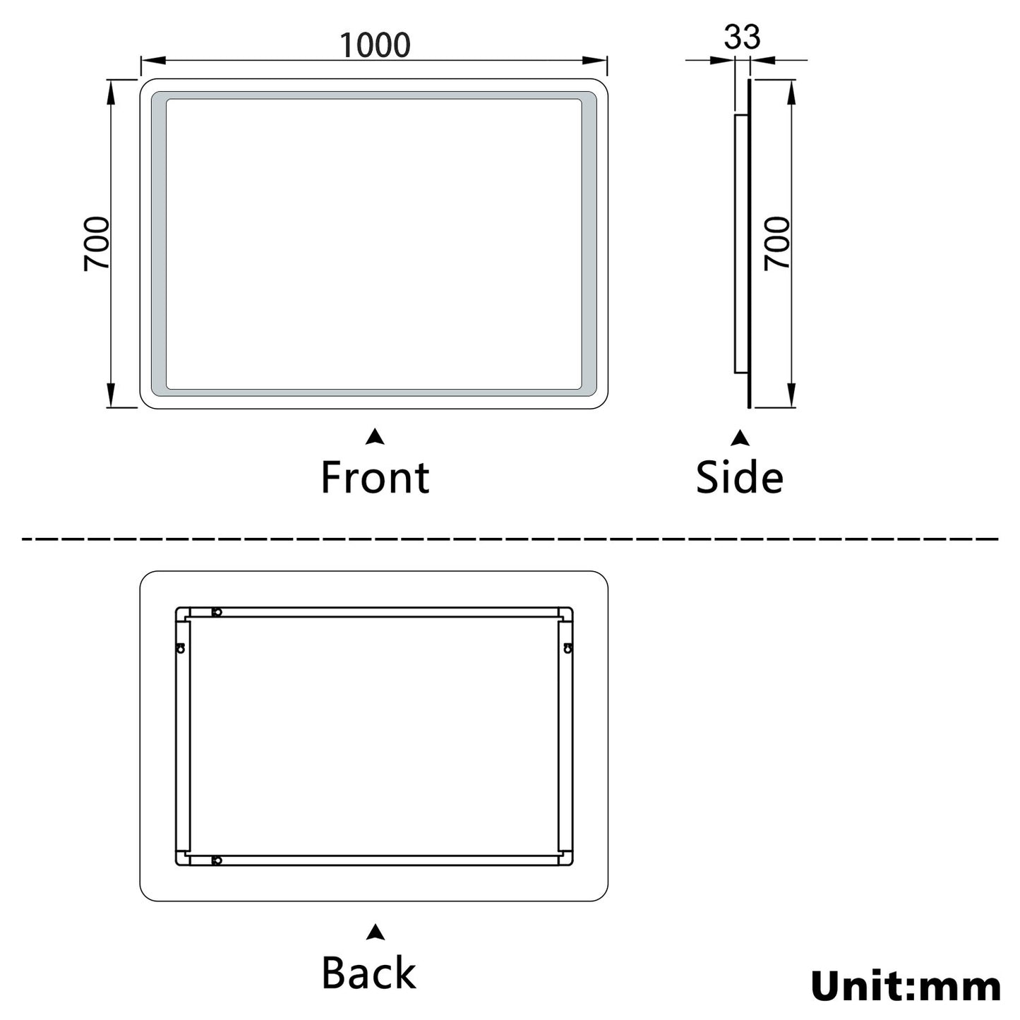 Aidal--Bathroom Mirror with Dimmable LED, Anti-fog, Hand sweep switch, Rectangle, Waterproof, Explosion-proof, Wall mounted