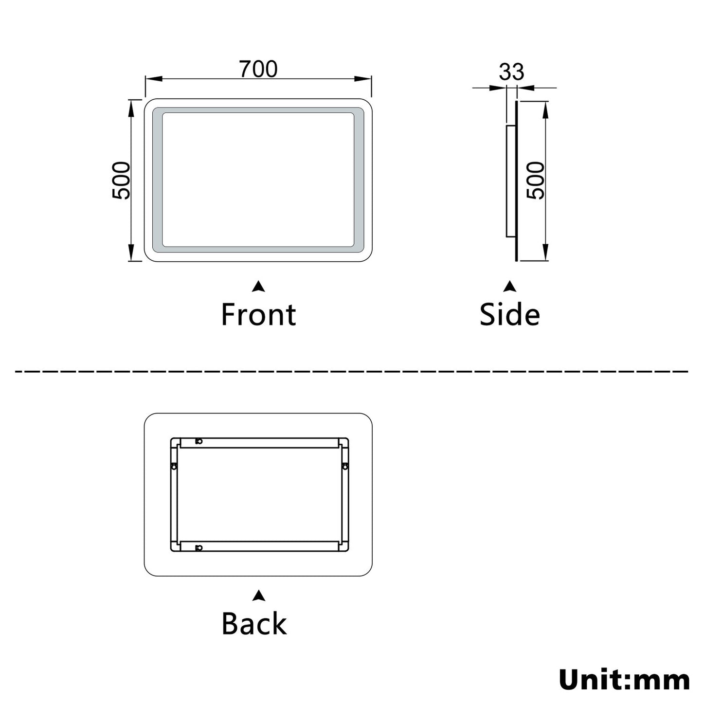 Aidal--Bathroom Mirror with Dimmable LED, Anti-fog, Hand sweep switch, Rectangle, Waterproof, Explosion-proof, Wall mounted